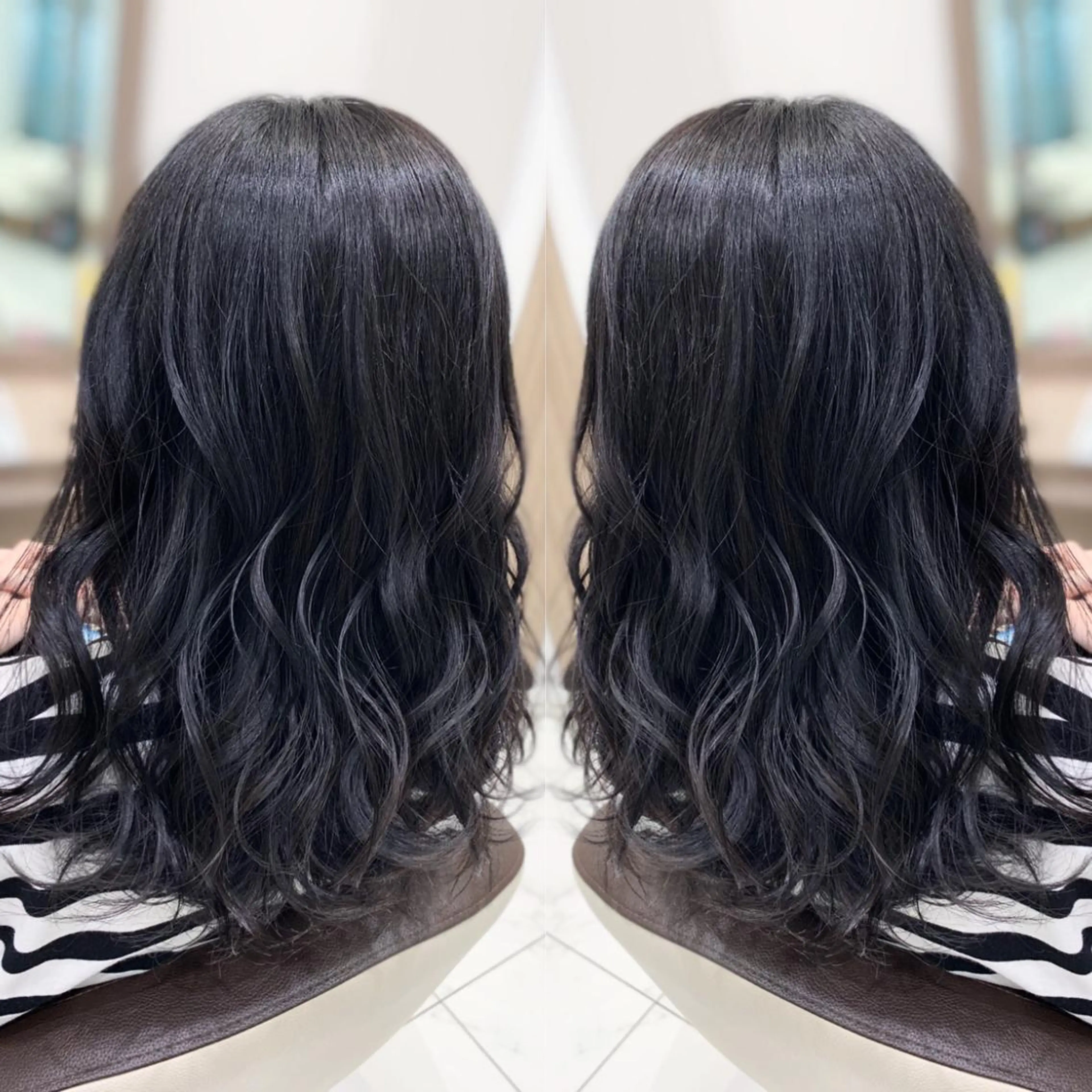 セミロング カラー 黒髪 ブルーカラー カット ヘアカラー トリートメント N° jillva ♦️川端裕司♦️のヘアスタイル