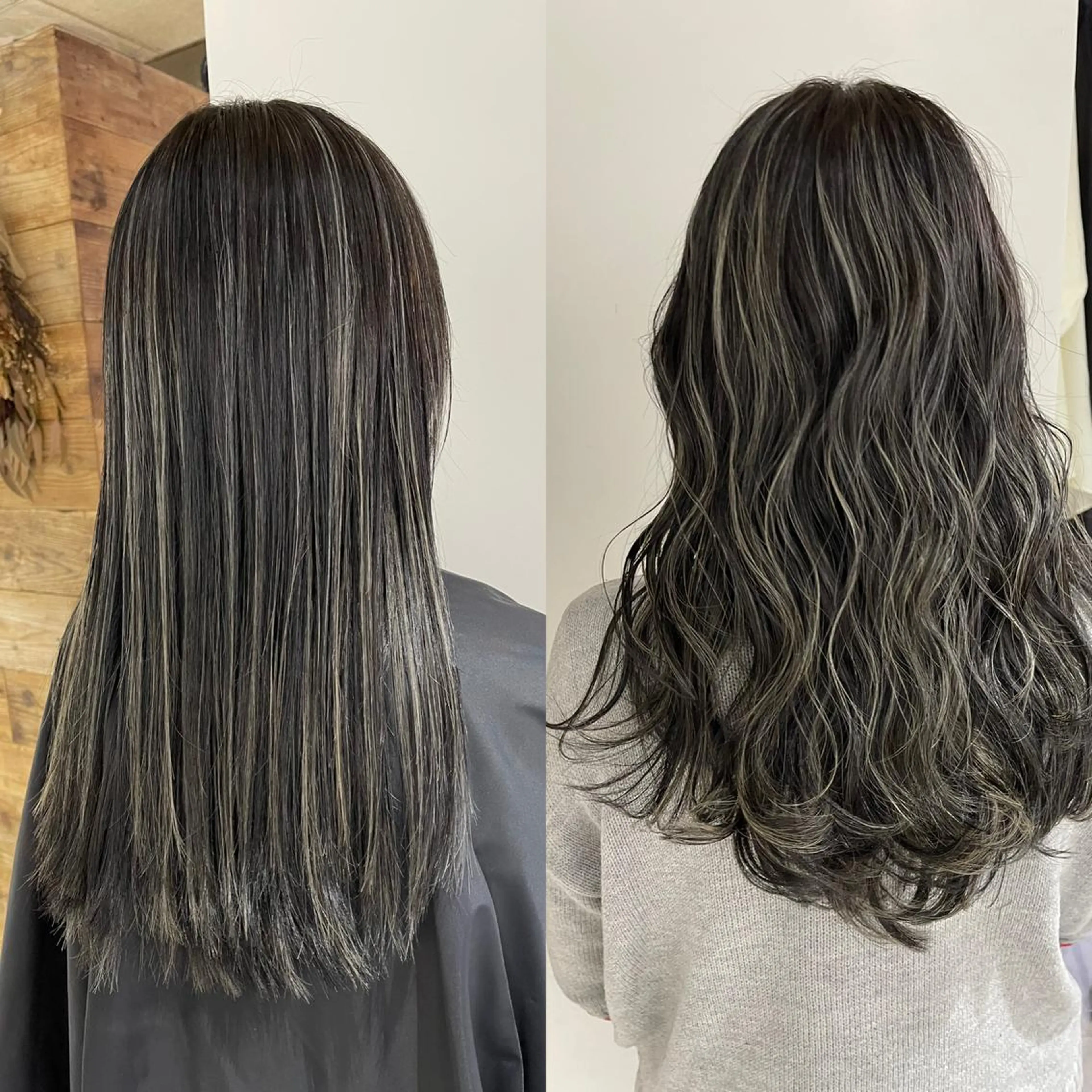 ロング カラー ブリーチ ハイライトカラー ハイライト 白髪ぼかしハイライト バレイヤージュヤマトのヘアスタイル