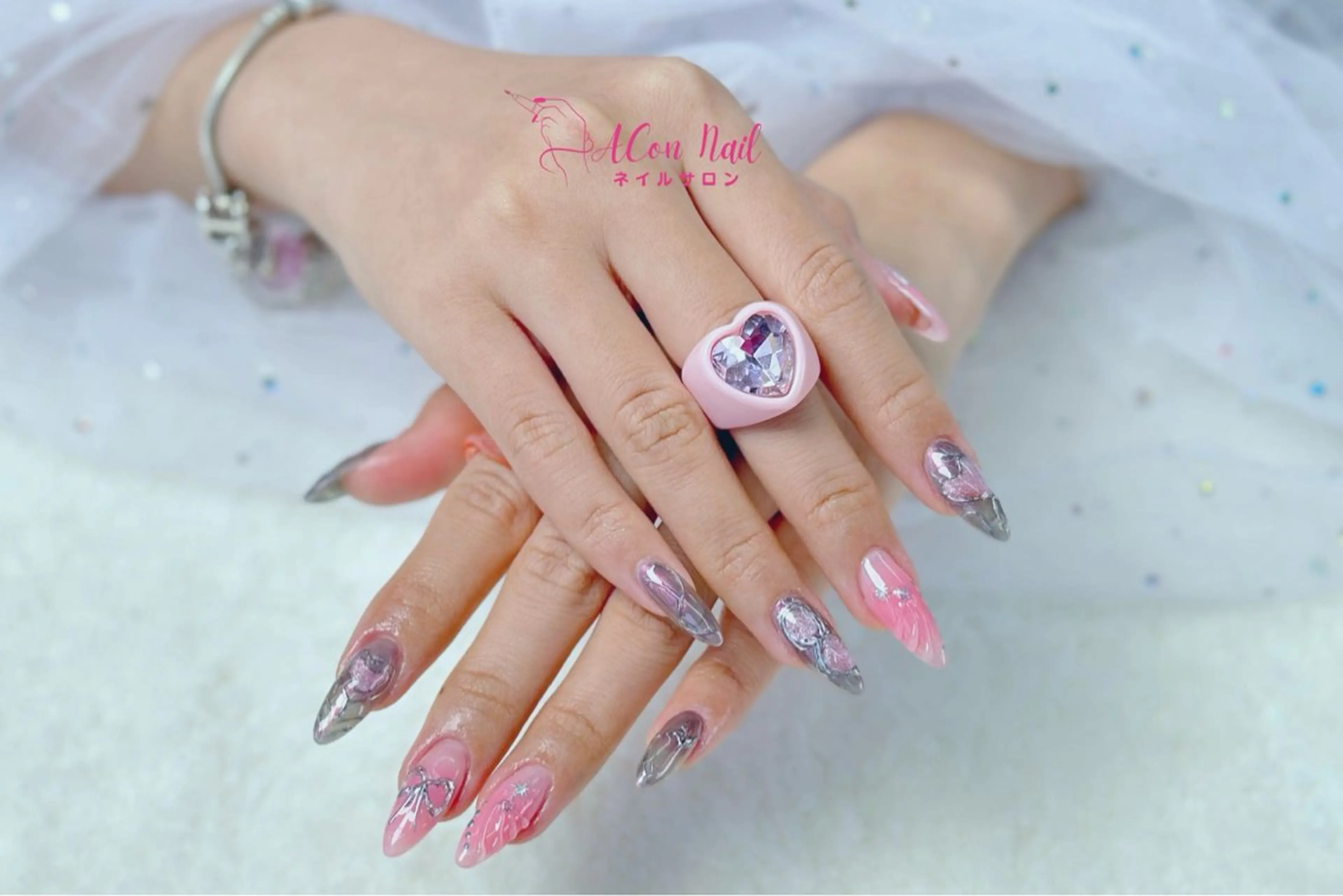 ネイル 桜ネイル 長さ出し フラワーネイル フレンチネイル ジェルネイル ACon NailSalonのネイルデザイン