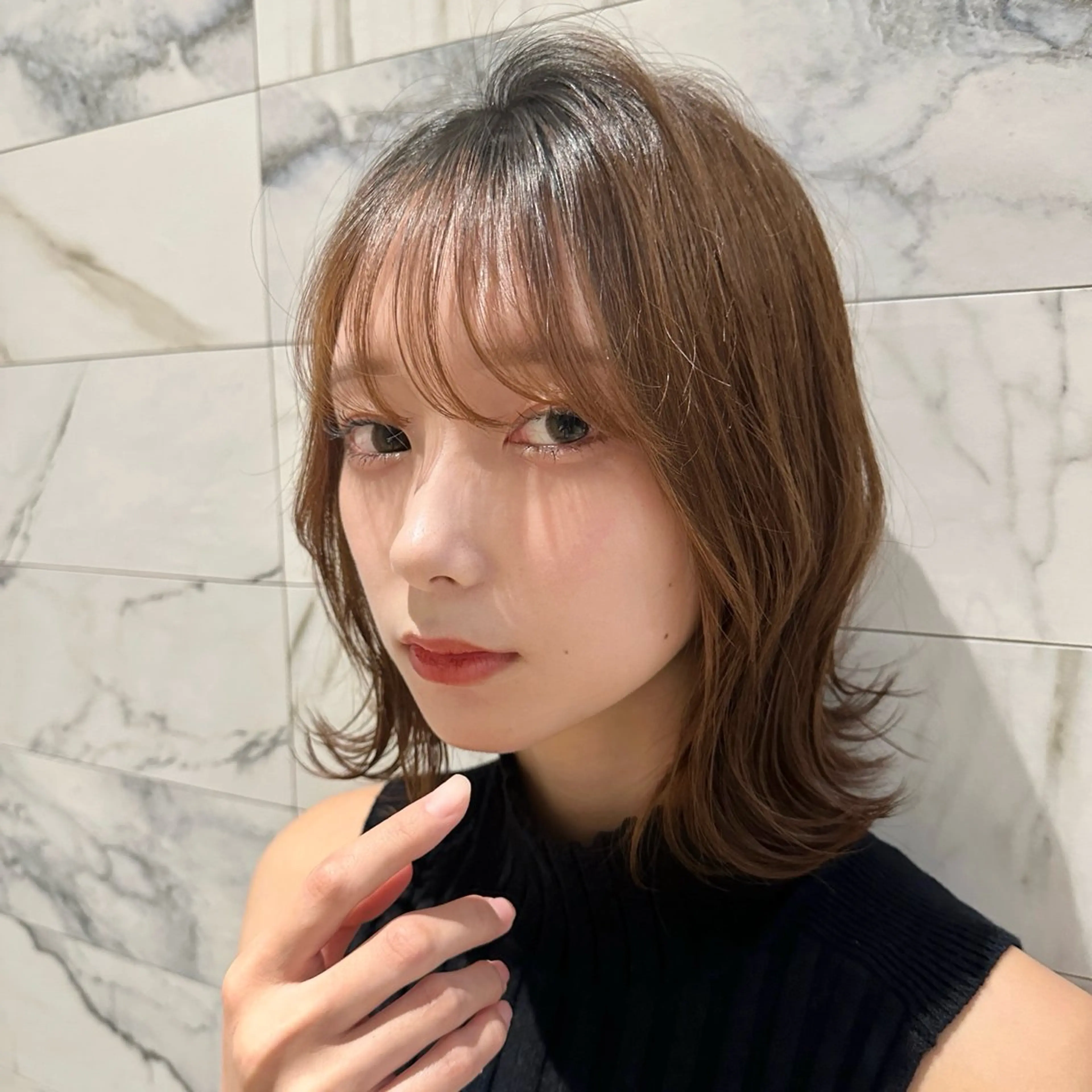 ミディアム カラー カット ヘアカラー トリートメント 💎小顔前髪&髪質 改善カラー💎片桐のヘアスタイル