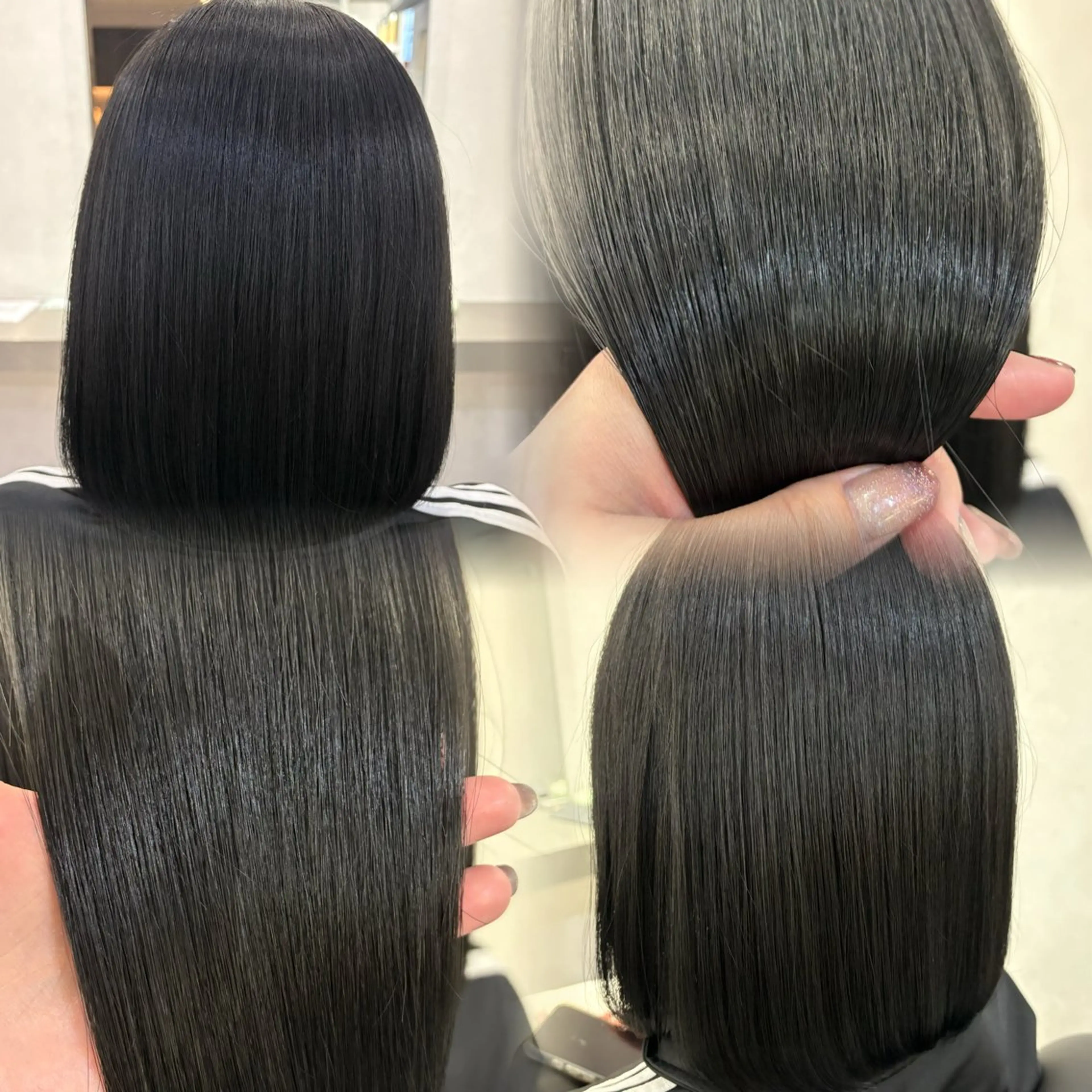 ミディアム カラー ヘアアレンジ アッシュ 黒髪 透明感カラー 韓国透明感🇰🇷 SAKURAのヘアスタイル