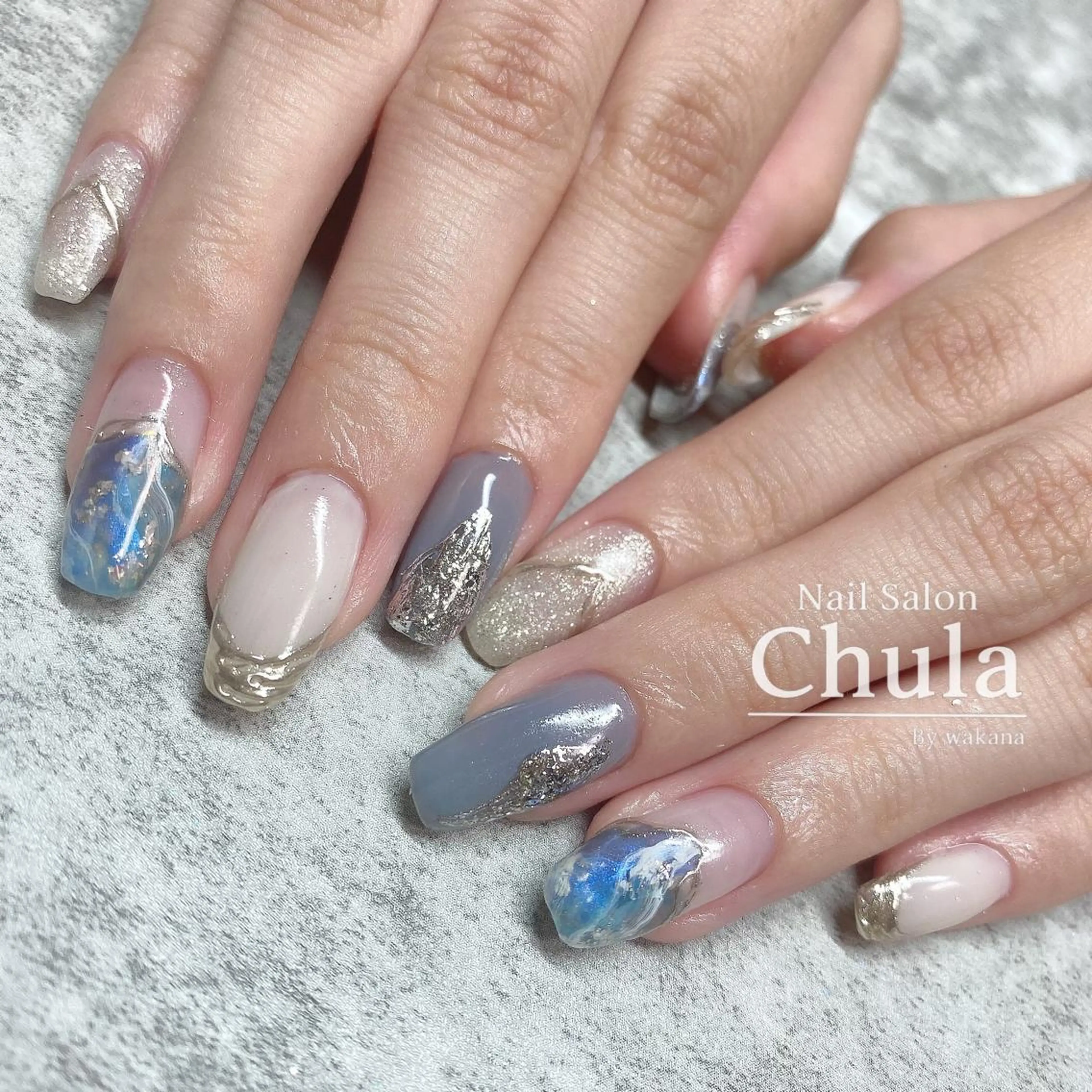 ネイル ブルー 夏ネイル ハンドネイル Nailsalon Chulaのネイルデザイン
