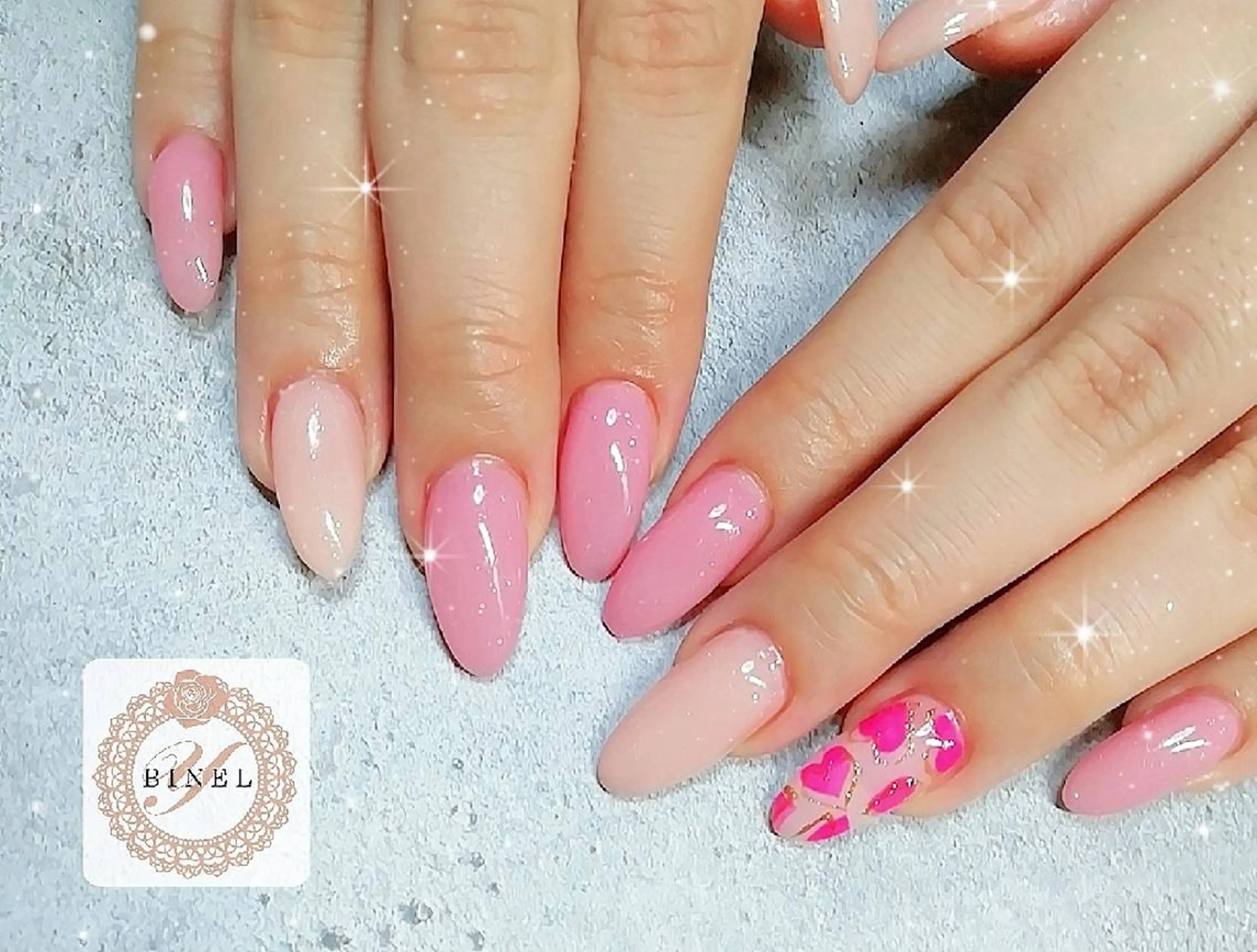 ネイル アートネイル ハート ピンク ハンドネイル Nail Salon Y.BINELのネイルデザイン