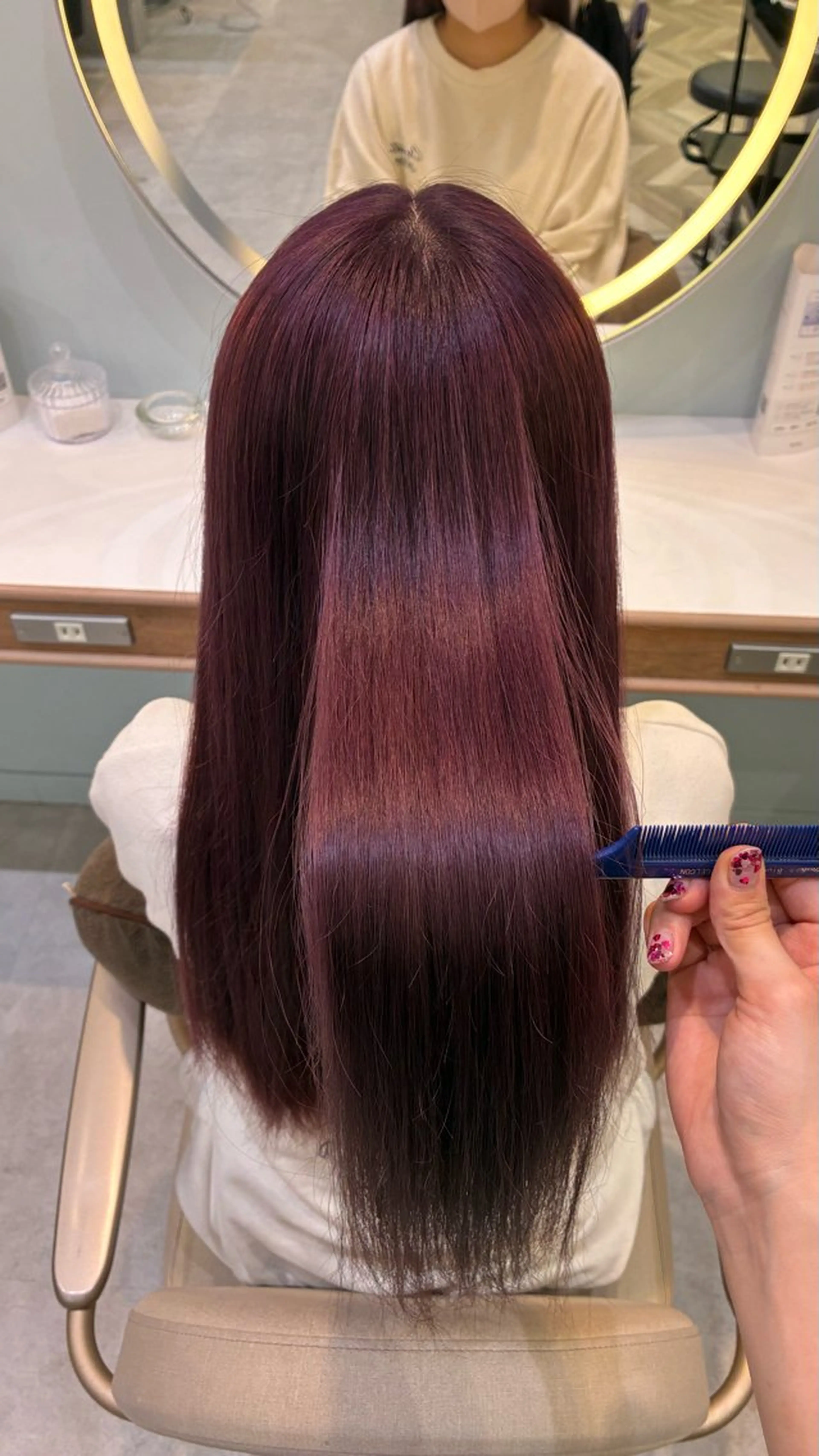 セミロング カラー ブリーチ レッドカラー うる艶┊ 暖色┊ 韓国ヘア┊ ひなたのヘアスタイル