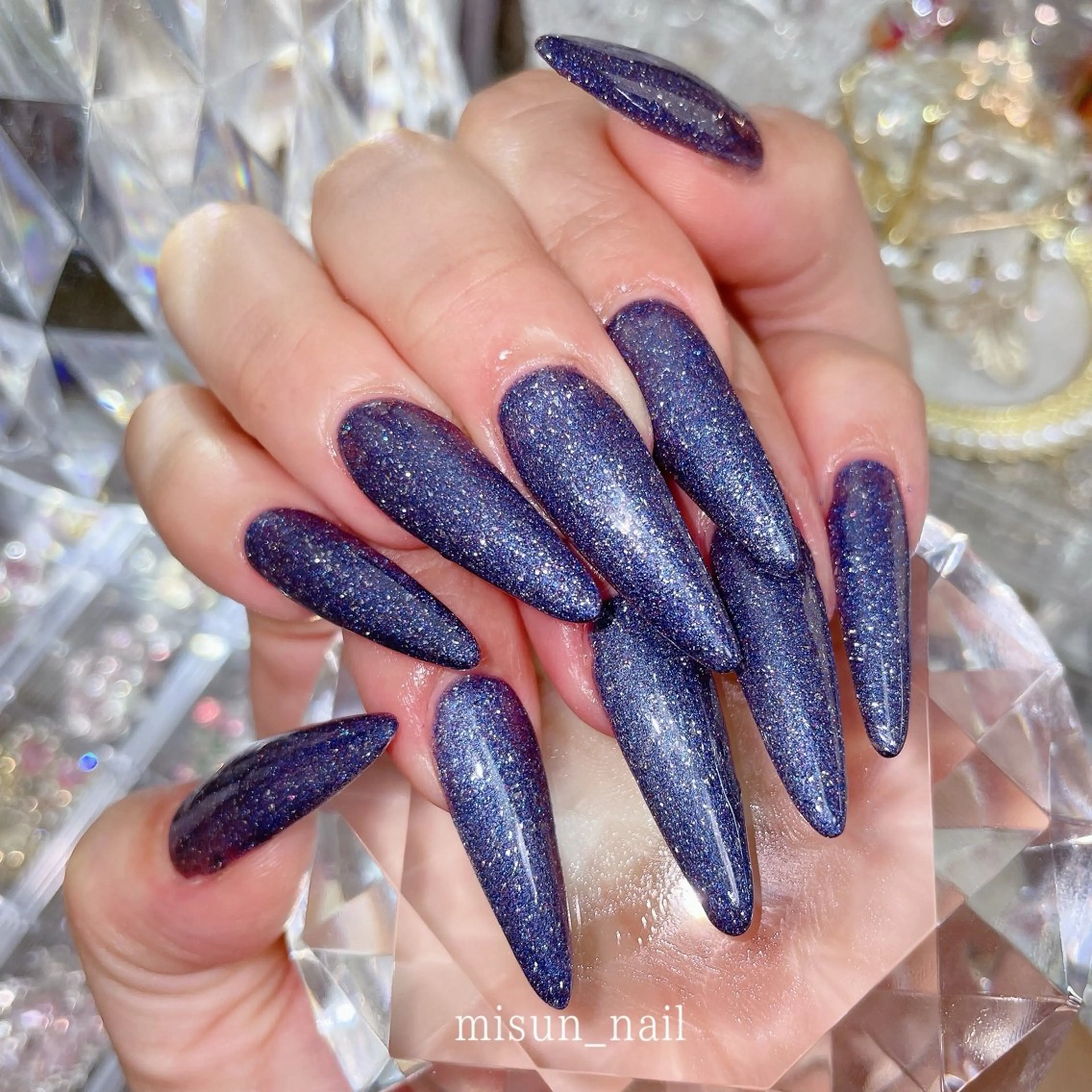 ネイル アートネイル オーロラネイル チークネイル 長さ出し フラッシュネイル misun_ nailのネイルデザイン