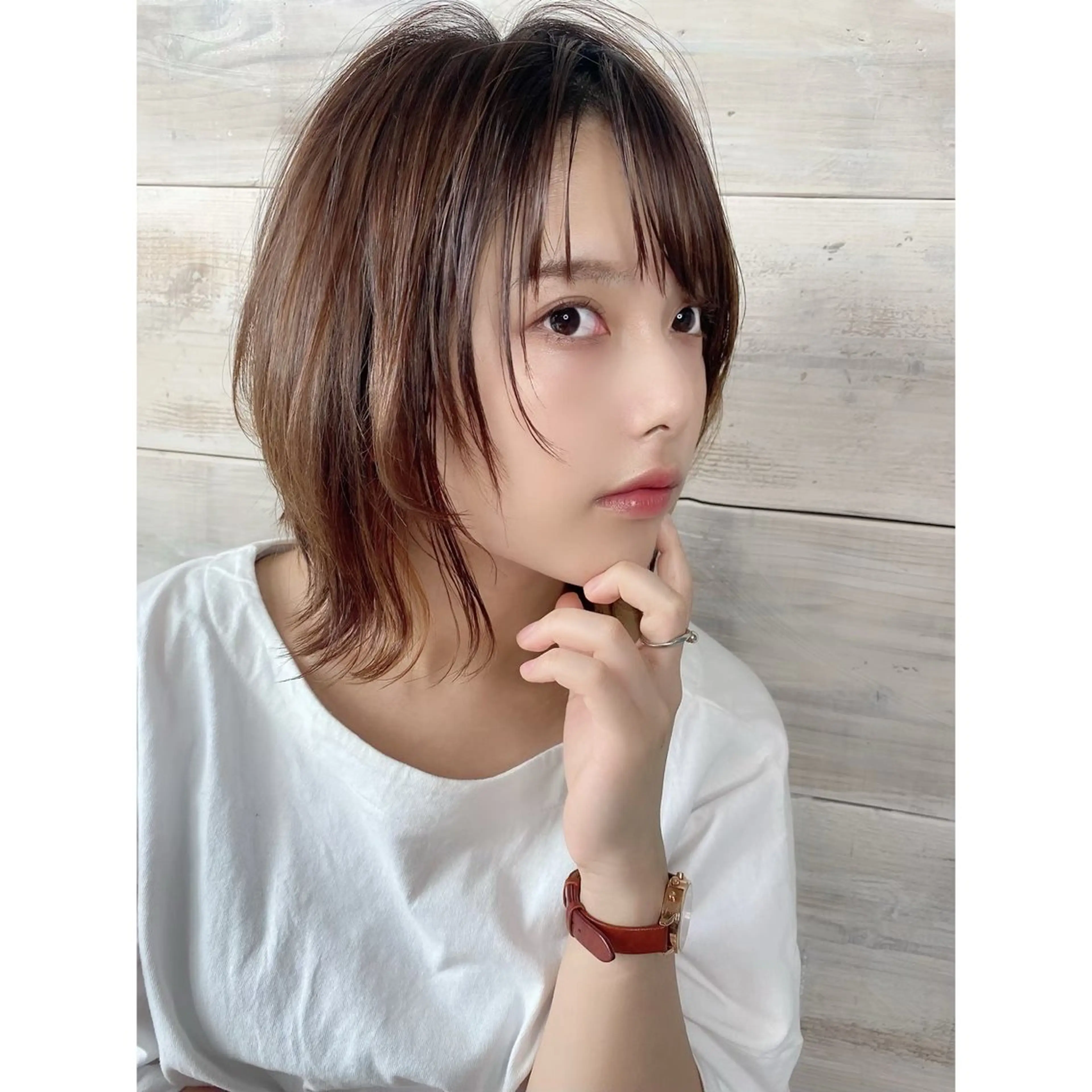 ミディアム カラー カット レイヤーカット/ 透明感カラー/白石のヘアスタイル