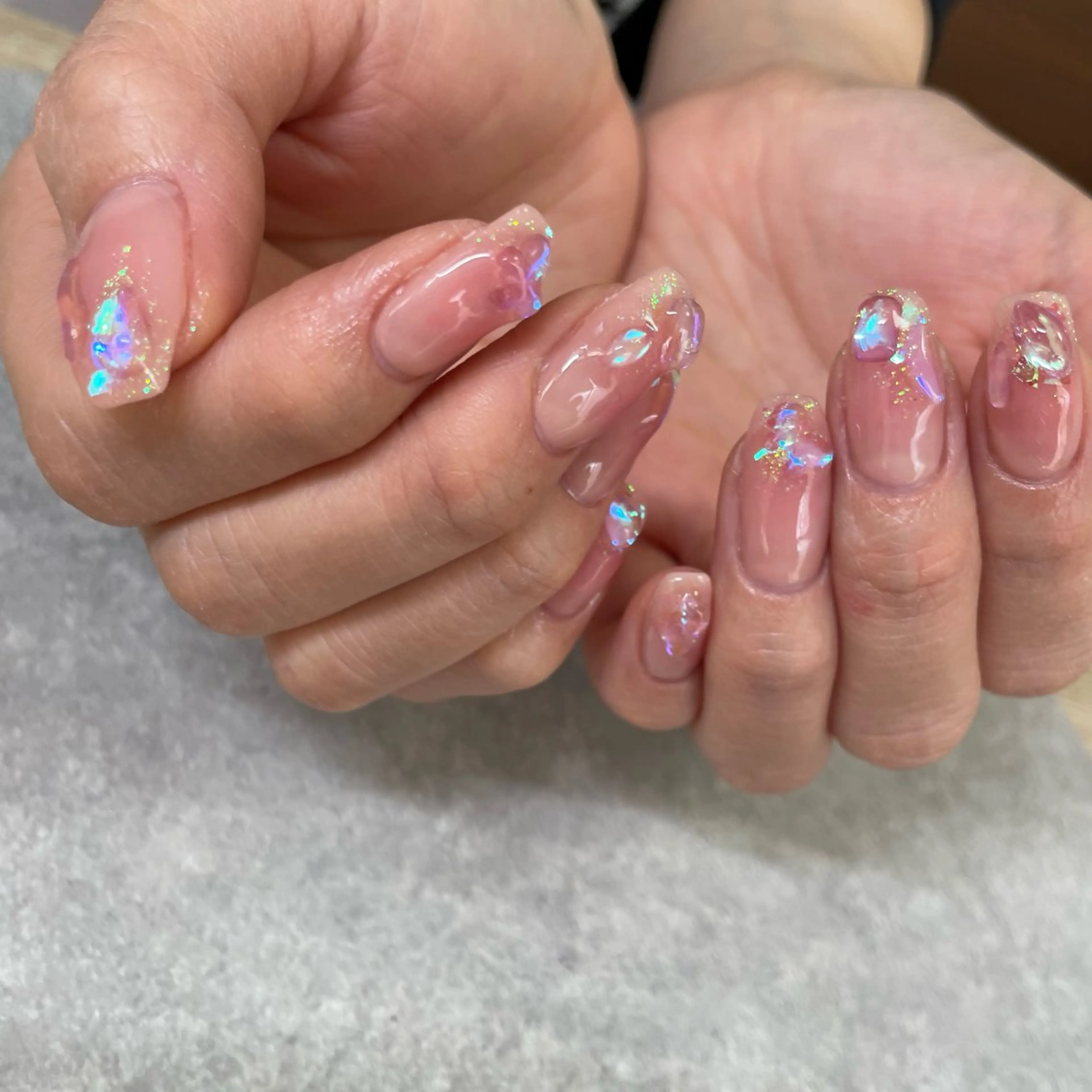 ネイル 氷ネイル・うるうるネイル キラキラネイル 韓国ネイル ハンドネイル Rirans nailのネイルデザイン