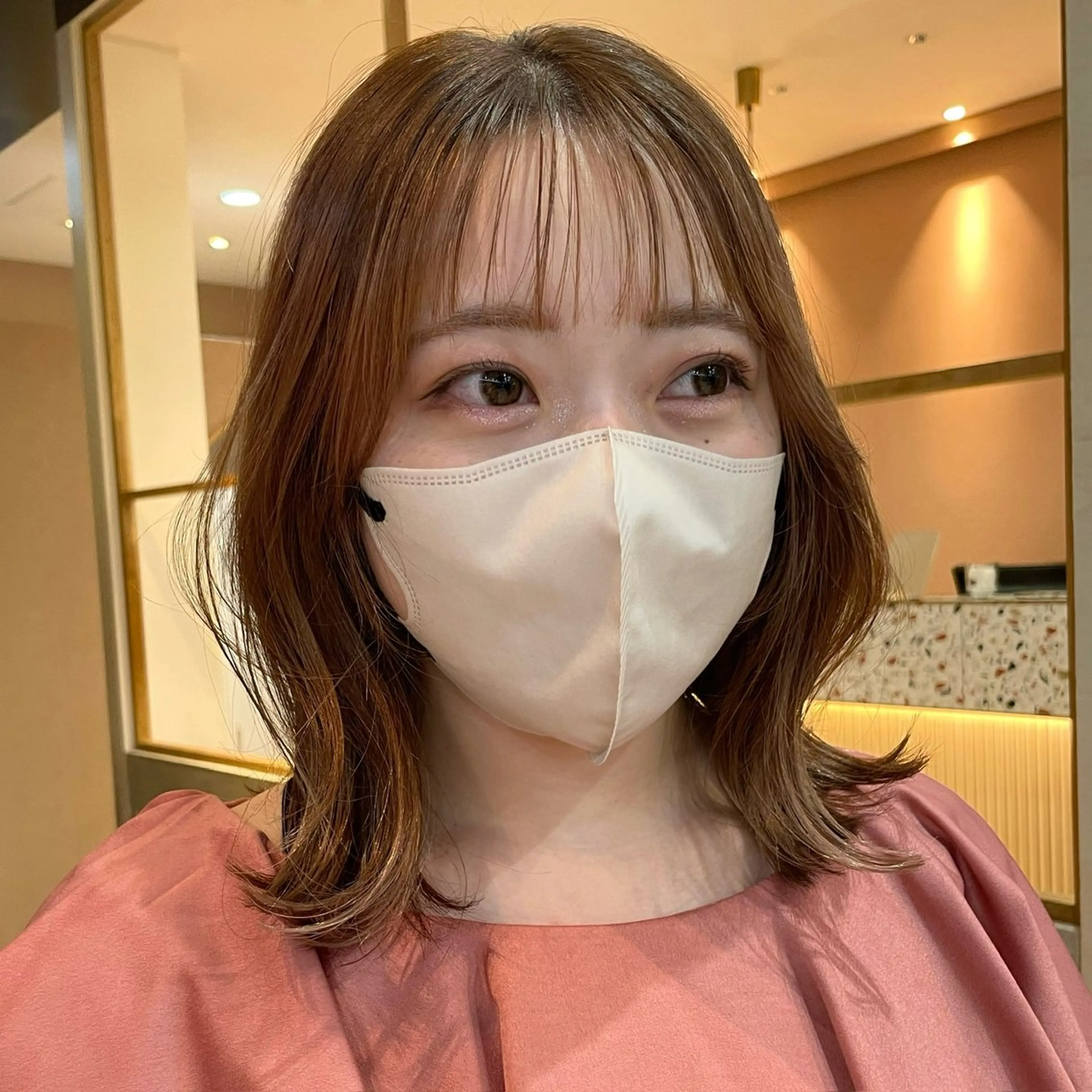 ミディアム カラー ボブ くびれヘア カット ヘアカラー トリートメント 顔まわり🥨レイヤー /透明感/水口舞奈のヘアスタイル