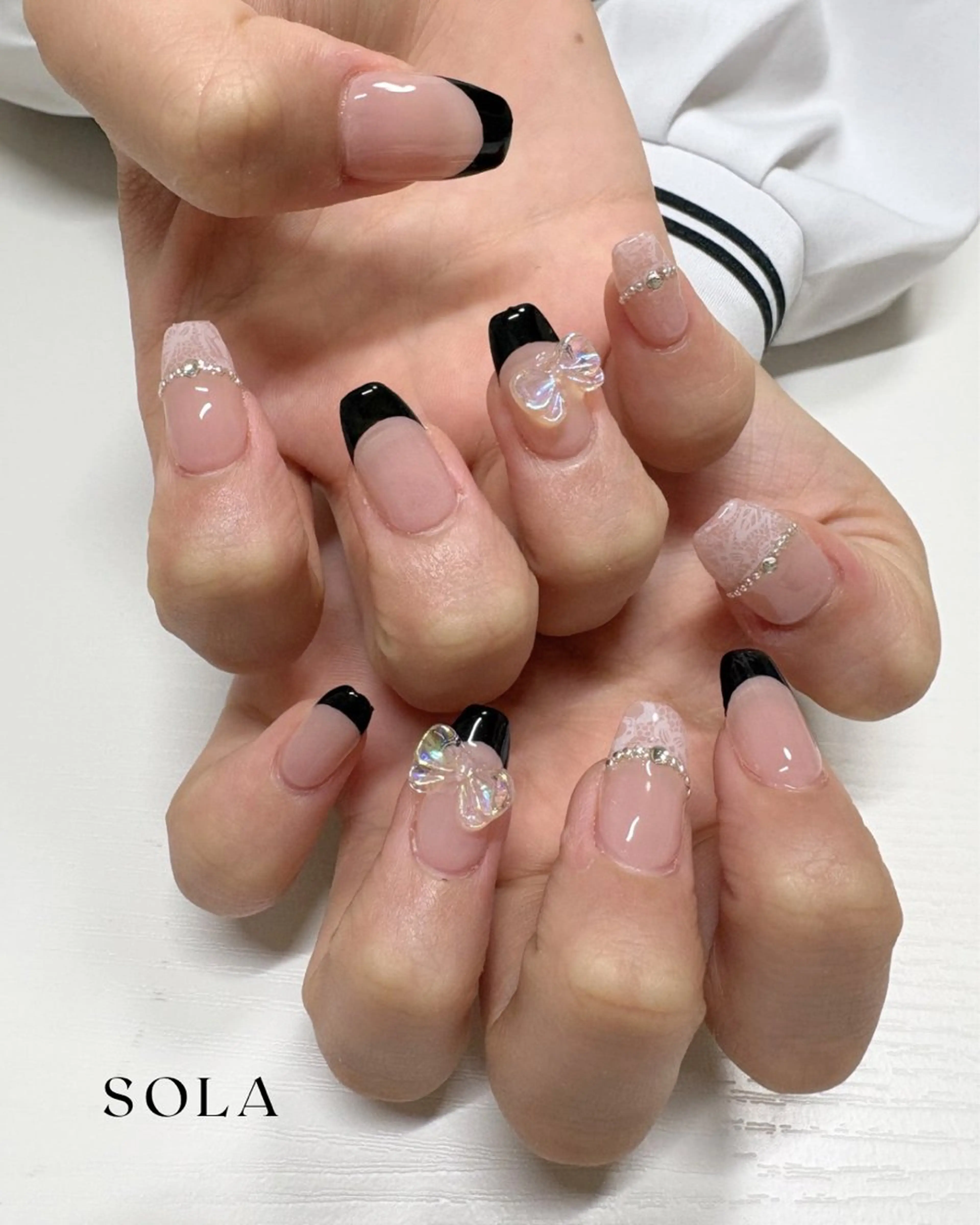 ネイル フレンチネイル レース ハンドネイル ほそかわ さき-SOLAのネイルデザイン