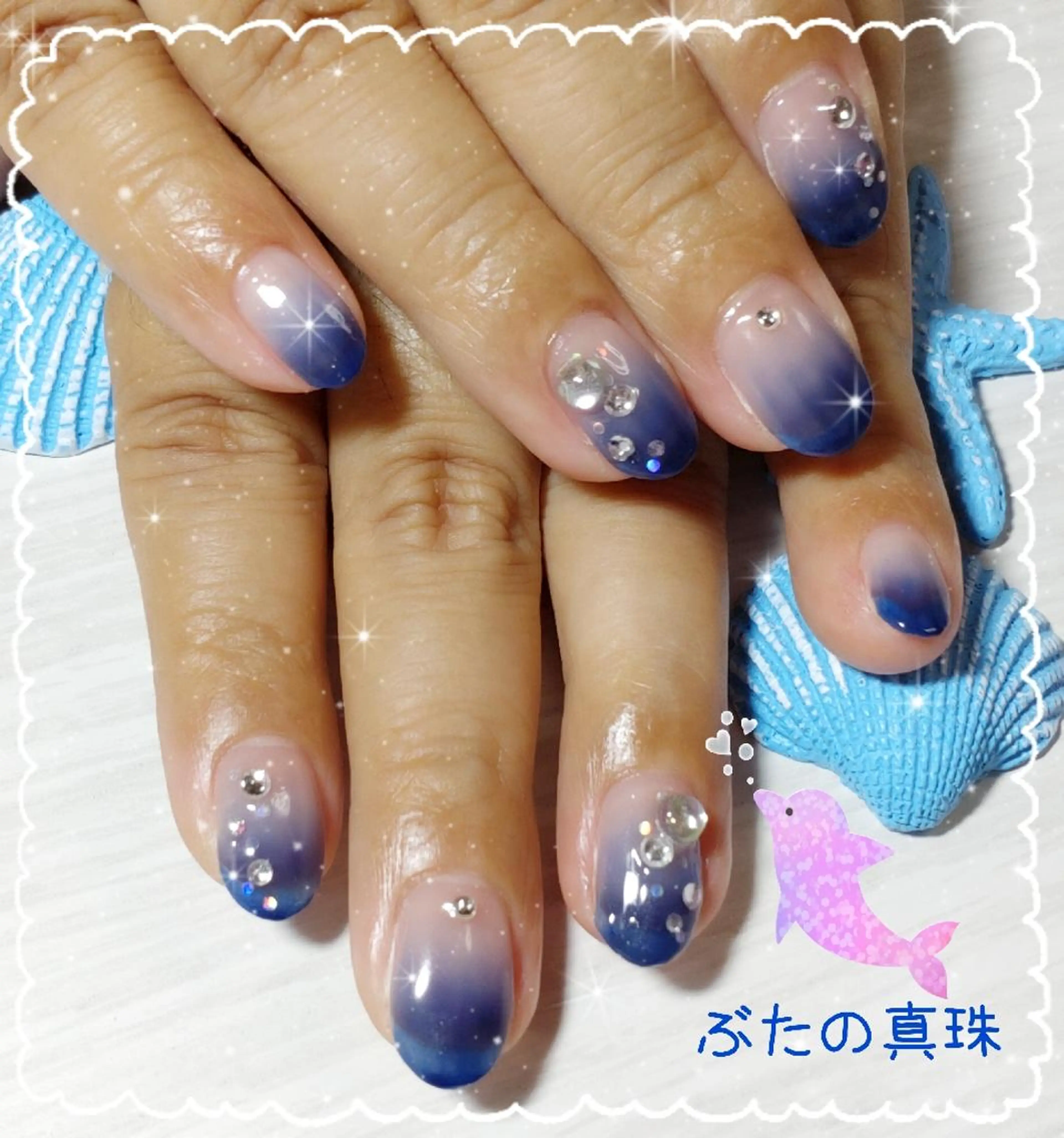 ネイル ブルー グラデーション ハンドネイル 林 珠里のネイルデザイン