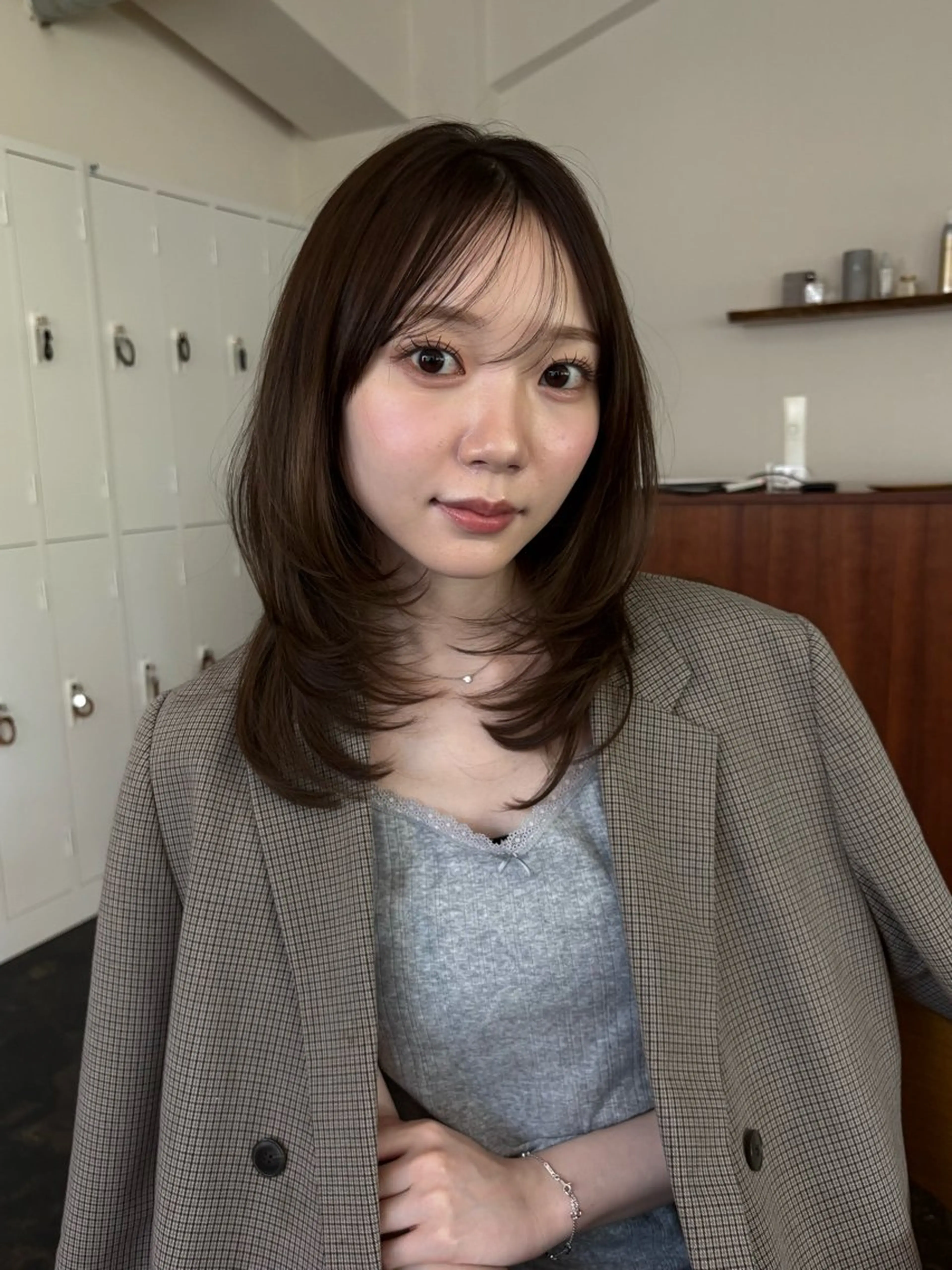 ミディアム カット ヘアカラー トリートメント 透明感カラー/顔周り カット/ののか💞のヘアスタイル