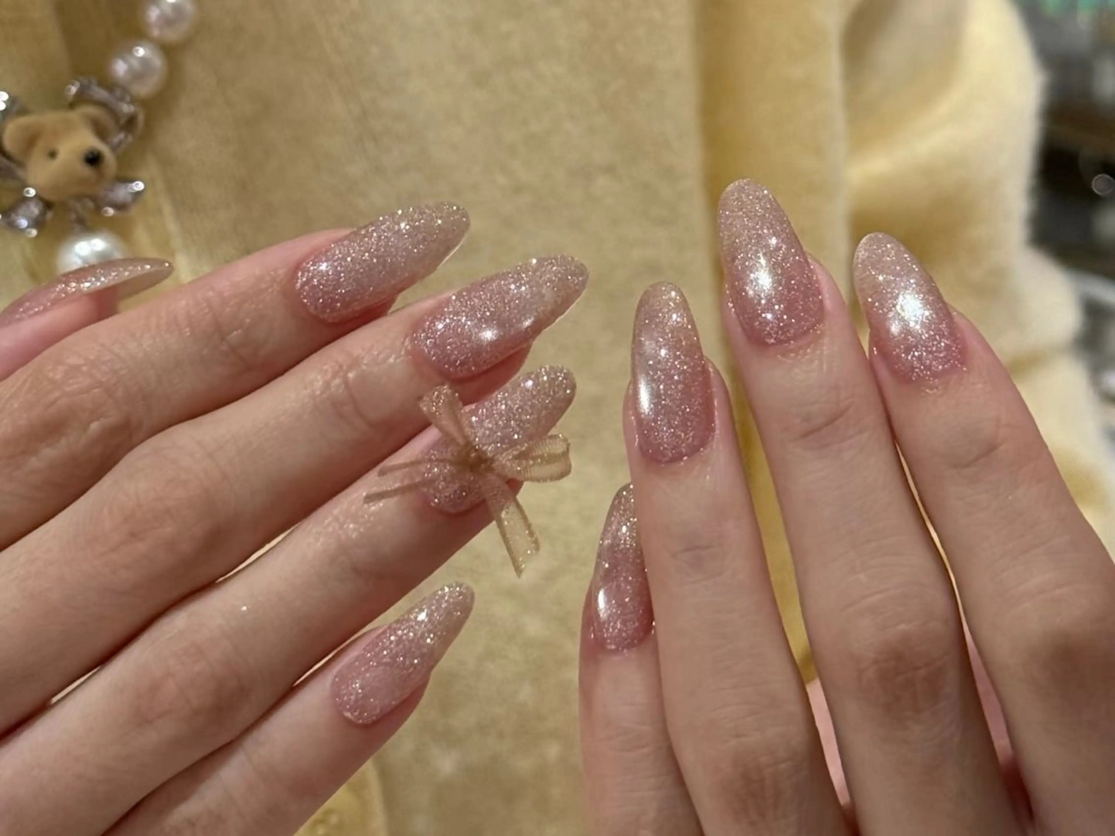 ネイル オーロラネイル 長さ出し フレンチネイル ジェルネイル ガラスフレンチ ハンドネイル Rela・S NAILのネイルデザイン