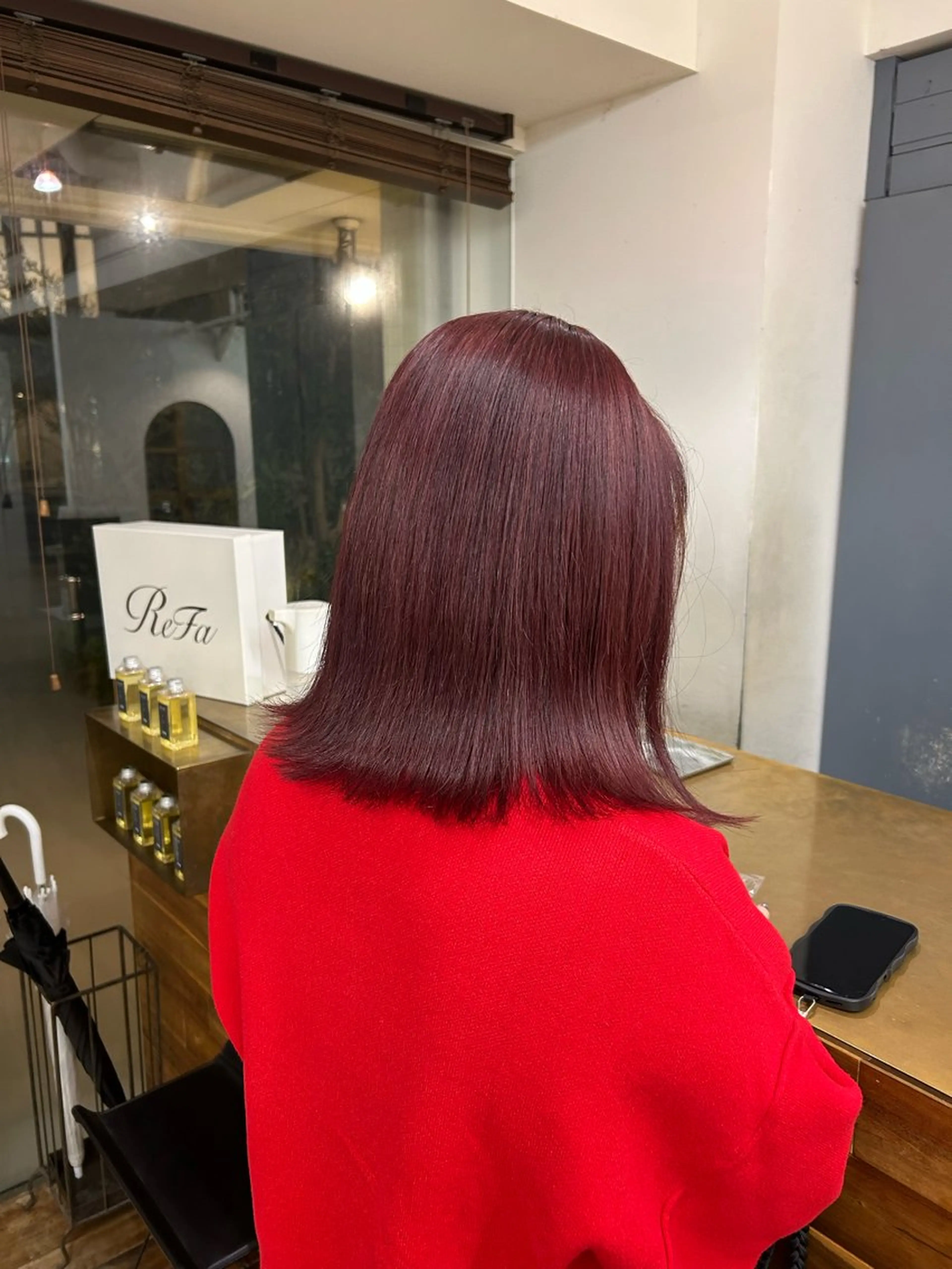 セミロング カラー ボルドーカラー ヘアカラー 大阪デザインカラー/ カットモデル募集のヘアスタイル