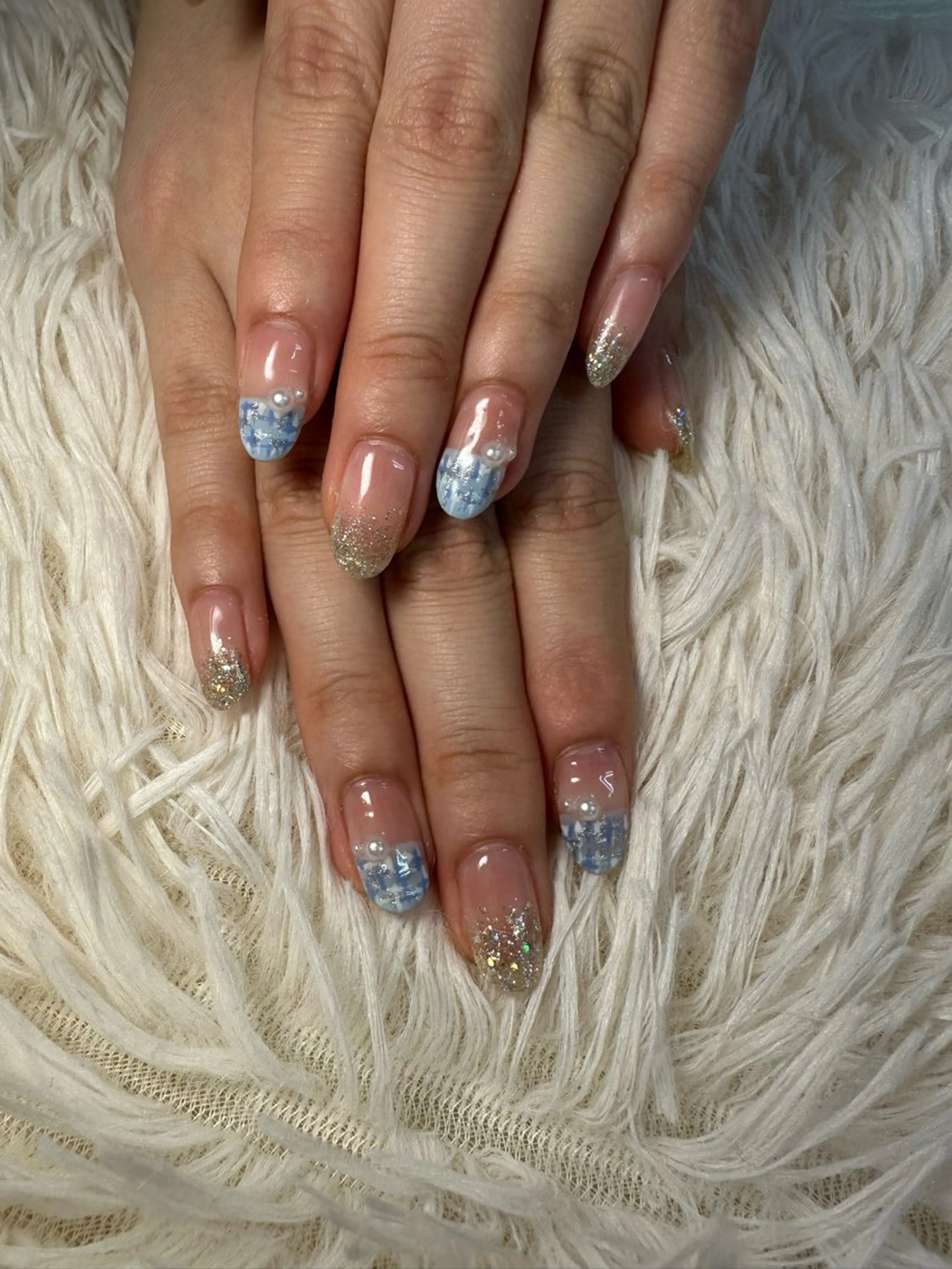 ネイル ブルー ツイードネイル MOE .Kのネイルデザイン