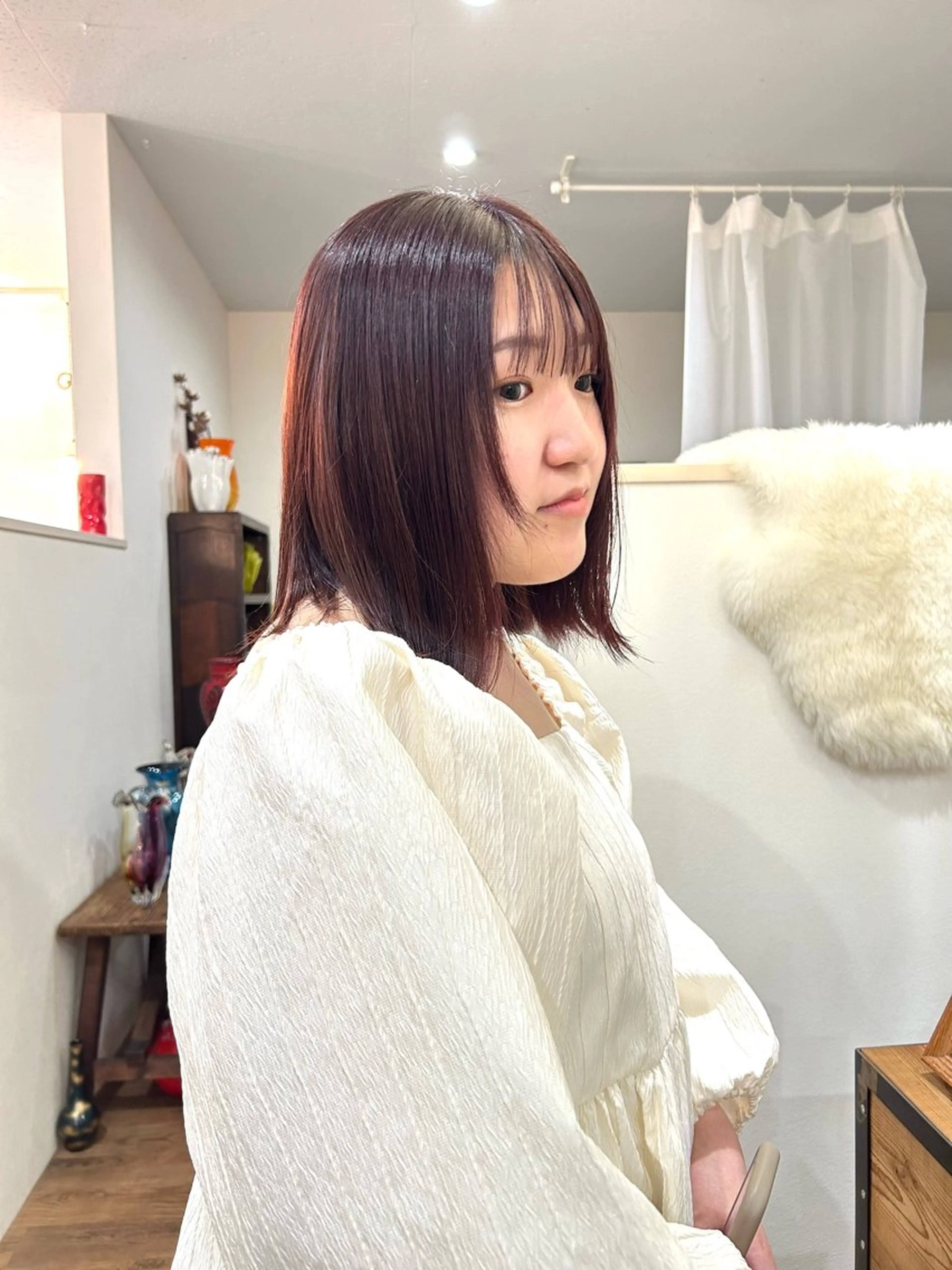 ミディアム カラー ブラウンカラー ピンクカラー 久保田 優のヘアスタイル