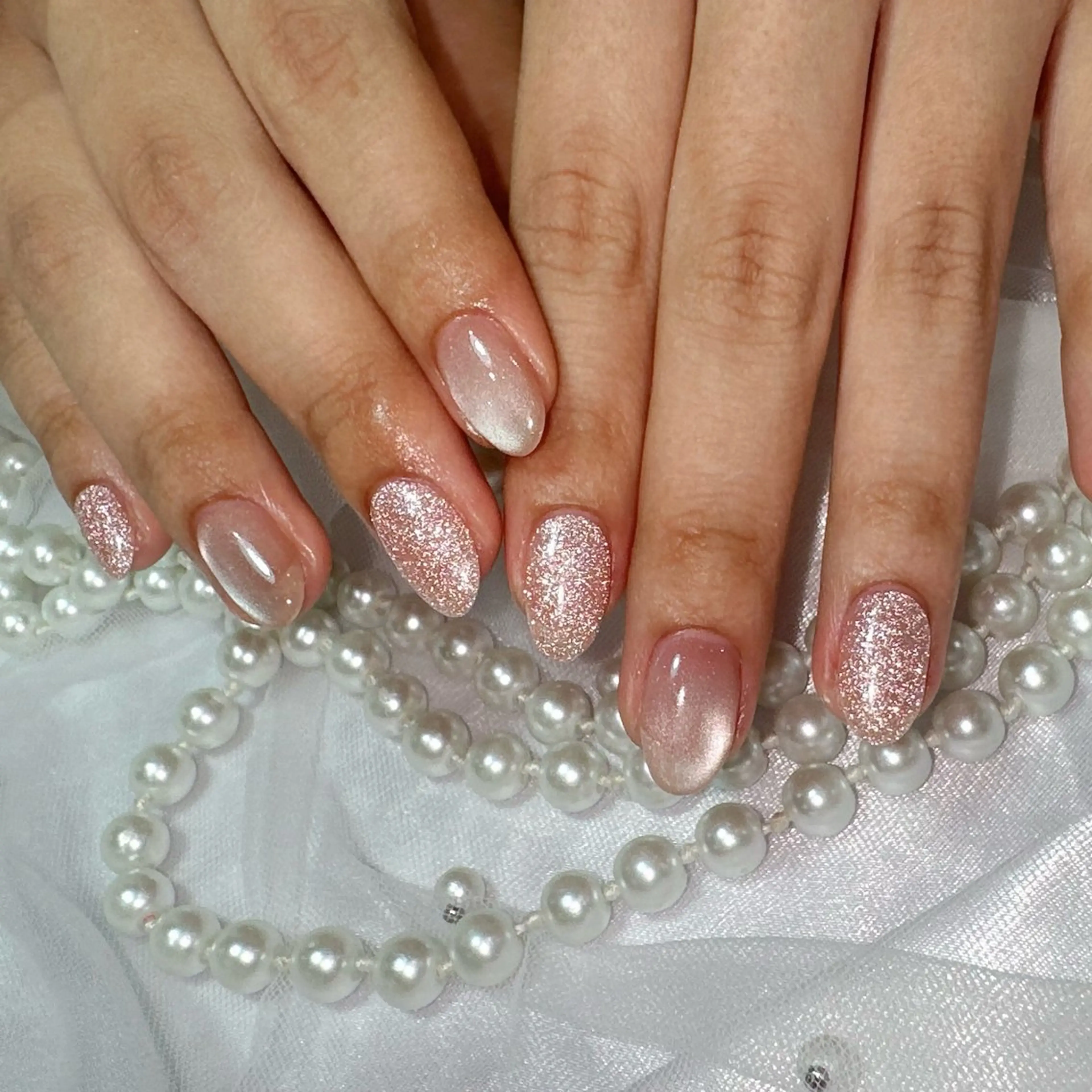 ネイル アートネイル フラッシュネイル フレンチネイル ジェルネイル ガラスフレンチ ハンドネイル You&Me Miyuのネイルデザイン