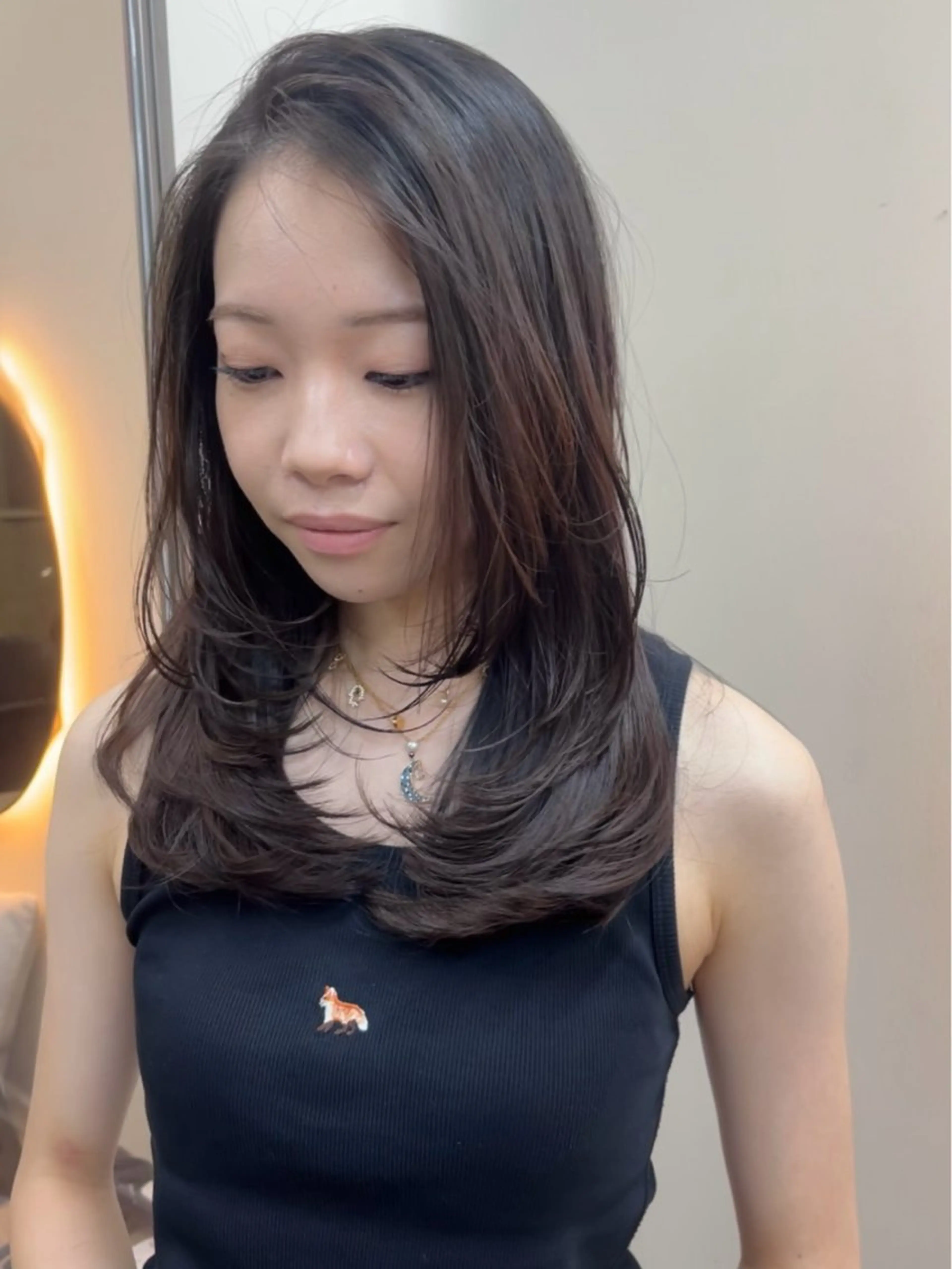 セミロング カラー パーマ 顔まわりレイヤー 顔周りカット レイヤーカット トリートメント 《柔らかhair𓍯 》木村美姫のヘアスタイル