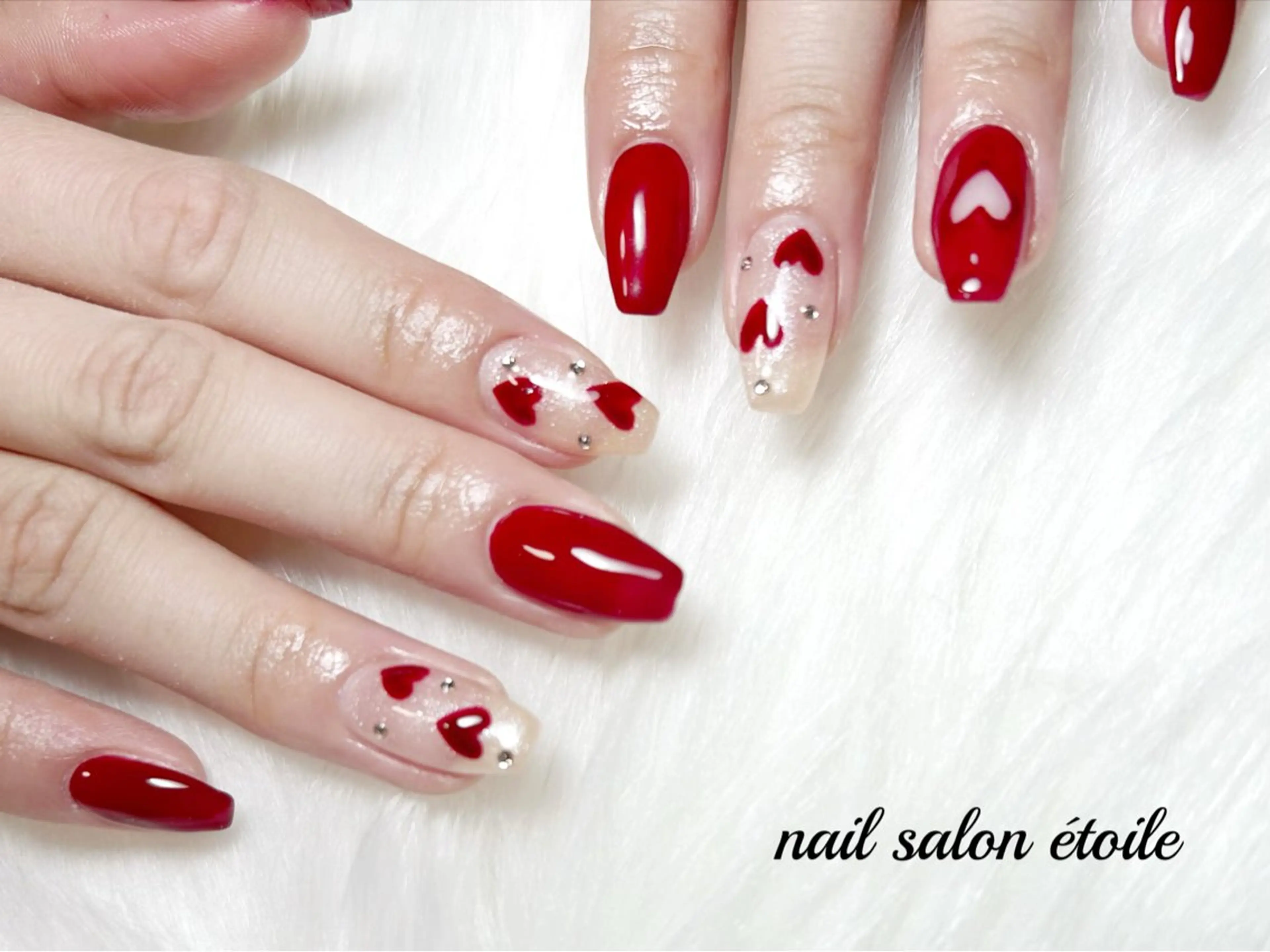 ネイル ボルドー ハート 赤色 ハンドネイル nail salon étoileのネイルデザイン