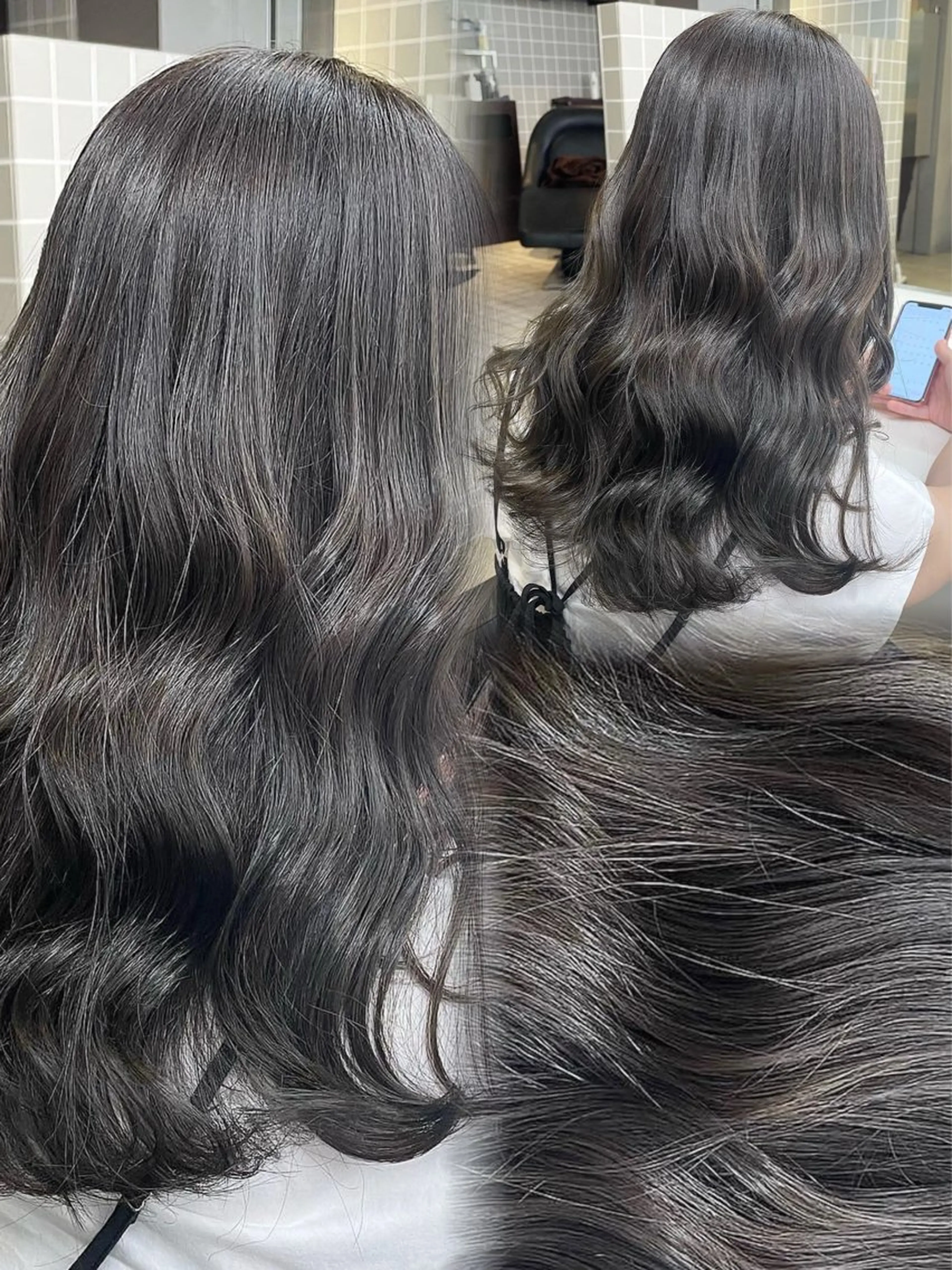 ロング カラー パーマ ヘアアレンジ メンズ キッズ 🦋韓国レイヤー｜ 透明感グレージュ🦋のヘアスタイル