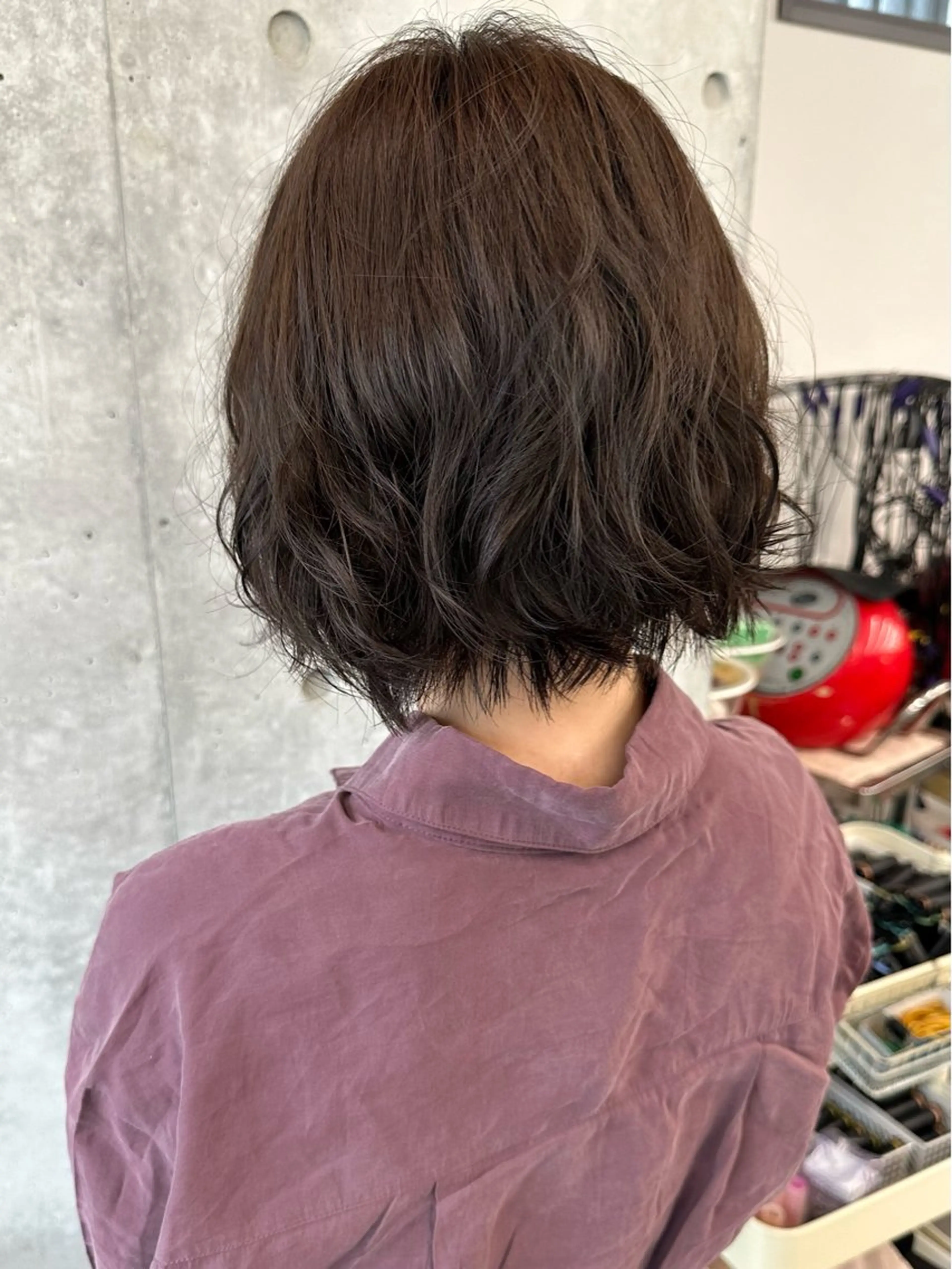 ミディアム カラー パーマ カット ヘッドスパ ボブ/ゆるふわ ボブパーマ/とういのヘアスタイル