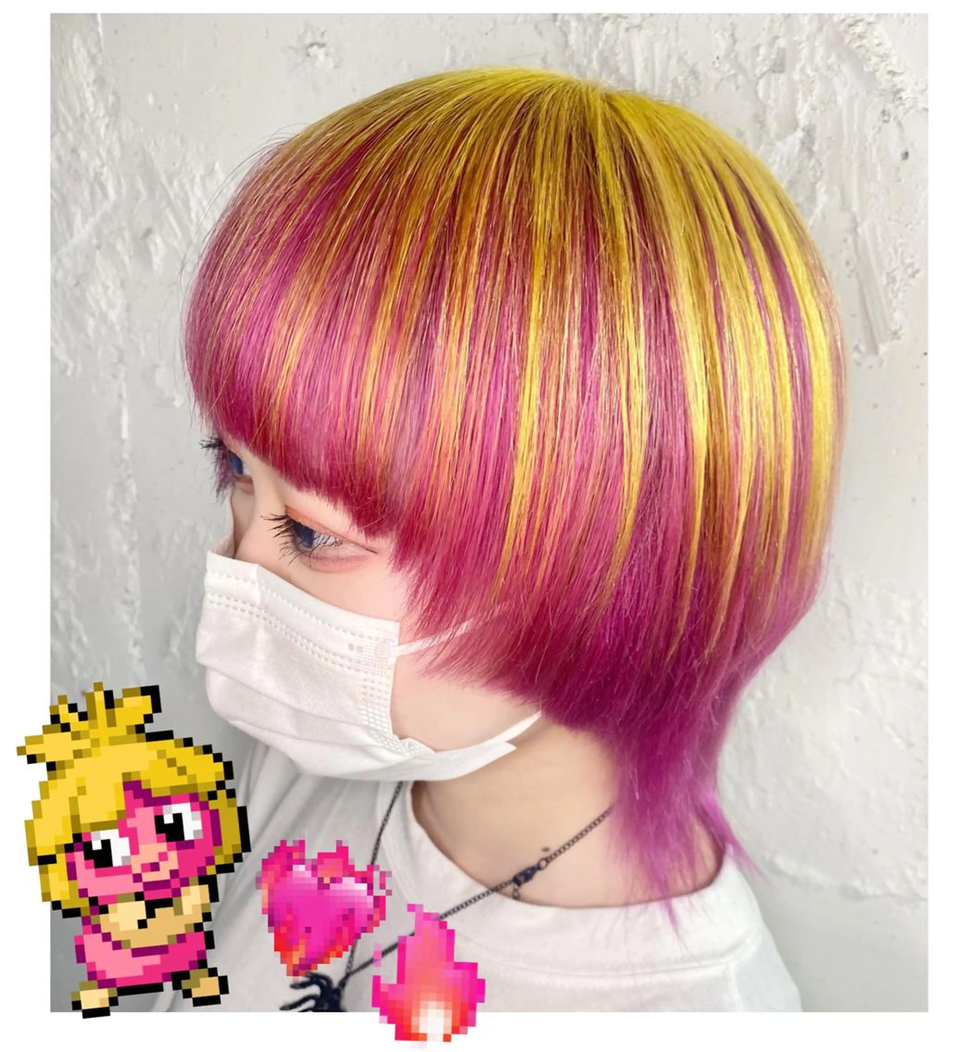 ショート カラー デザインカラー ピンクカラー イエローカラー TSUNO🦖 派手髪/オタク美容師のヘアスタイル