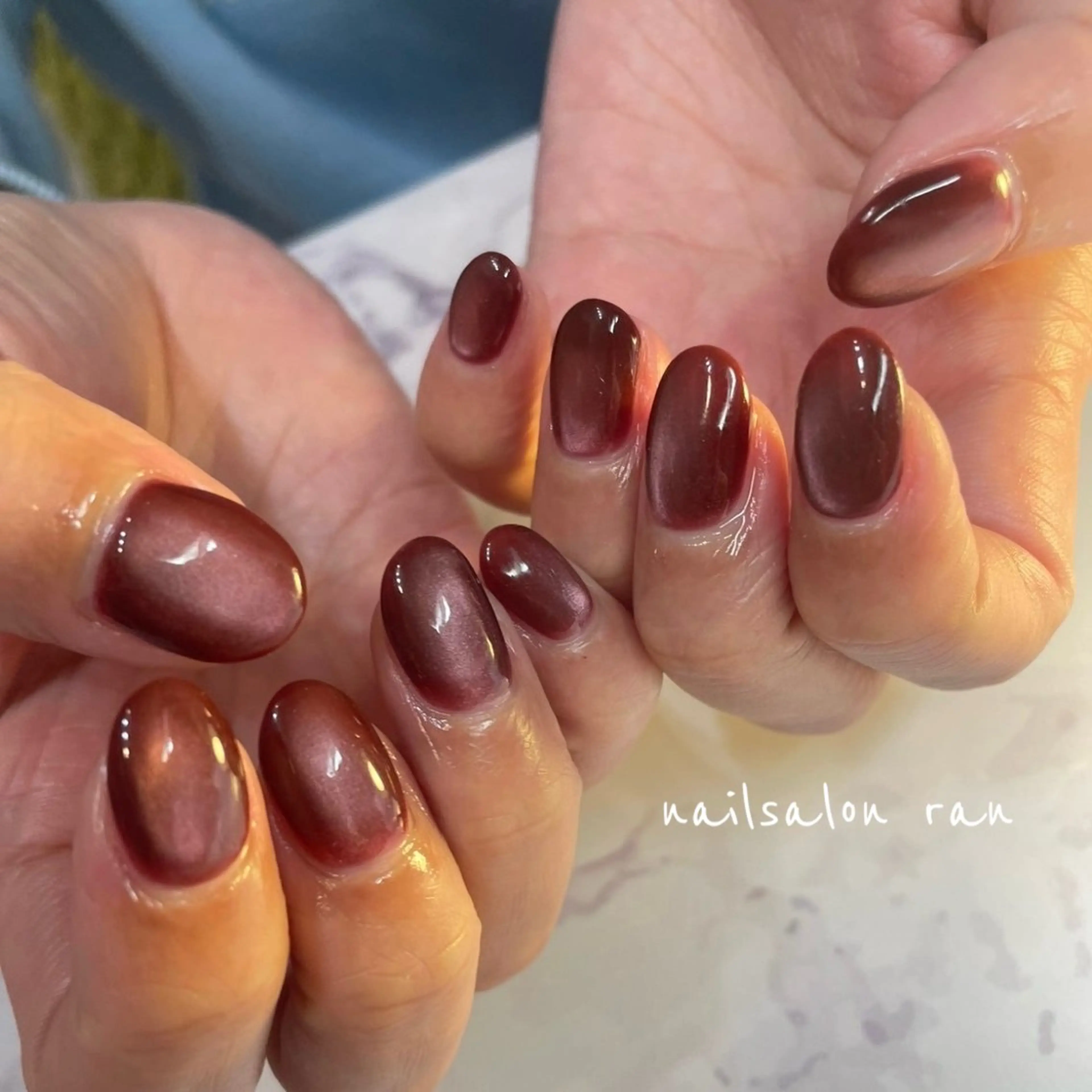 ネイル ボルドー マグネットネイル ワンカラーネイル ハンドネイル nailsalon ranのネイルデザイン
