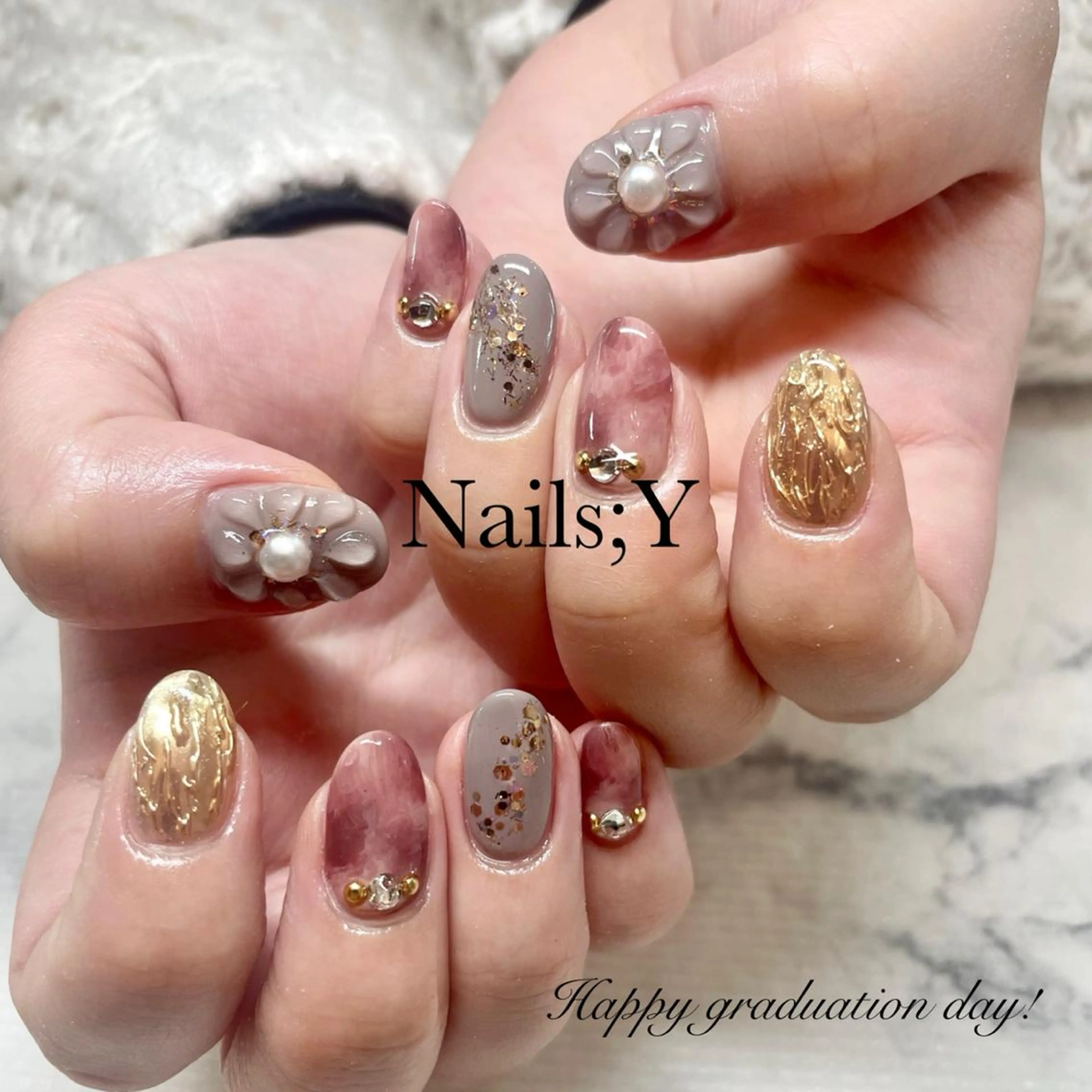 ネイル アートネイル ジェルネイル 卒業式 パラジェル 春ネイル yo koのネイルデザイン