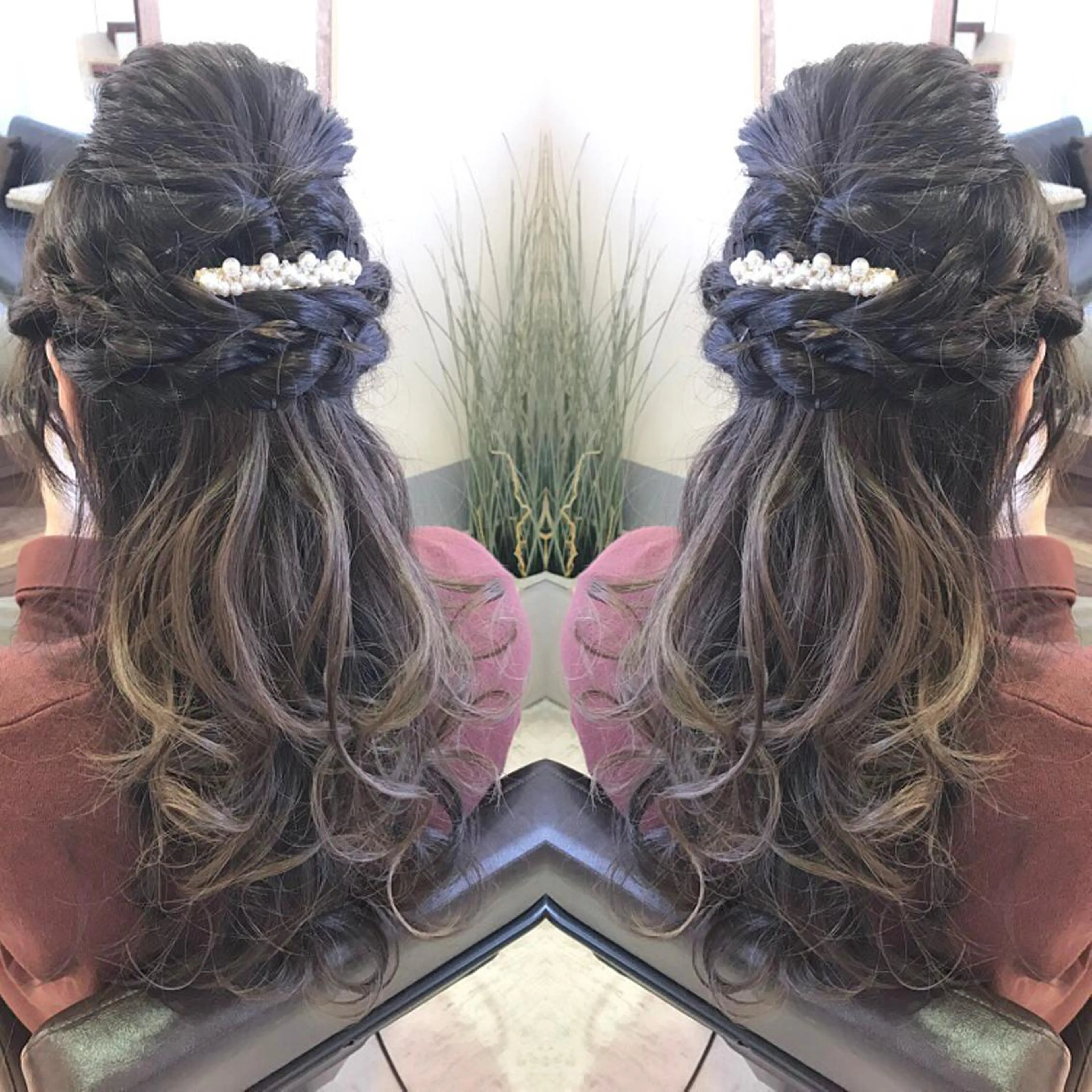 セミロング ロング ヘアアレンジ ハーフアップ 青木 茂樹⭐️ 透明感カラーのヘアスタイル