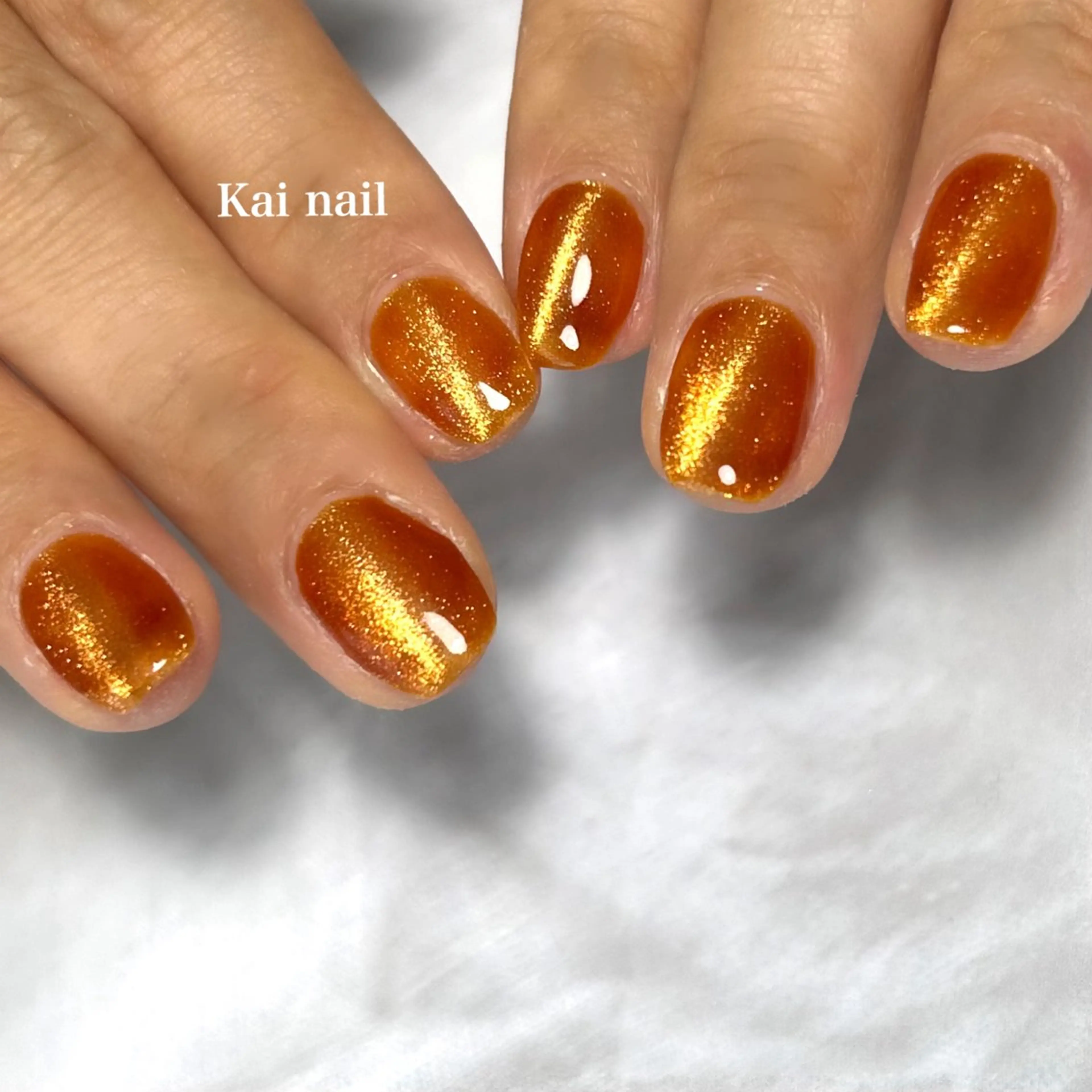 ネイル 韓国ネイル マグネットネイル オレンジ シンプルネイル 夏ネイル ハンドネイル Kai  nail Mayukoのネイルデザイン