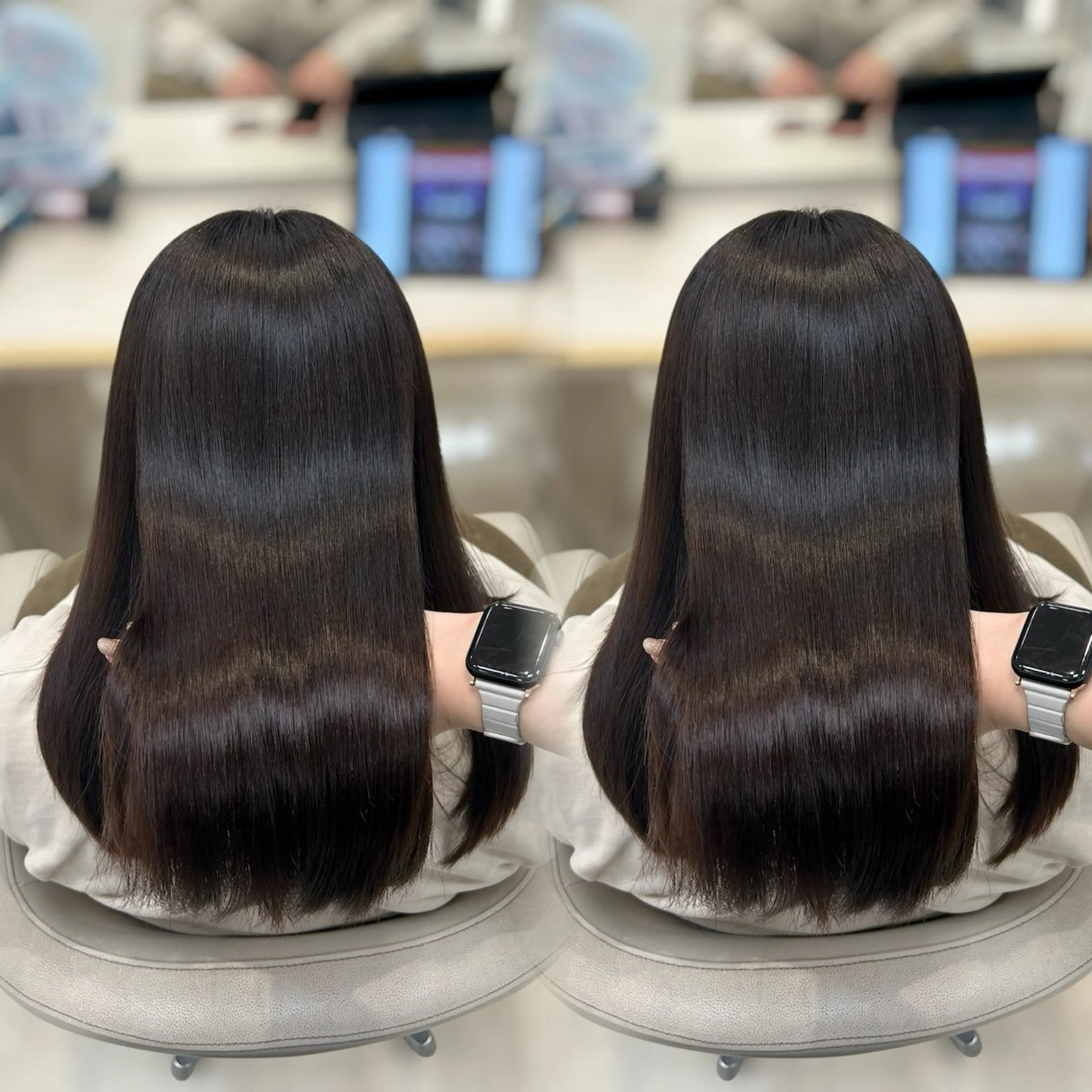 ロング カラー トリートメント ヘアカラー トリートメント ヘッドスパ ヘアセット ベージュ/つや髪/ レイヤー／ゆいなのヘアスタイル