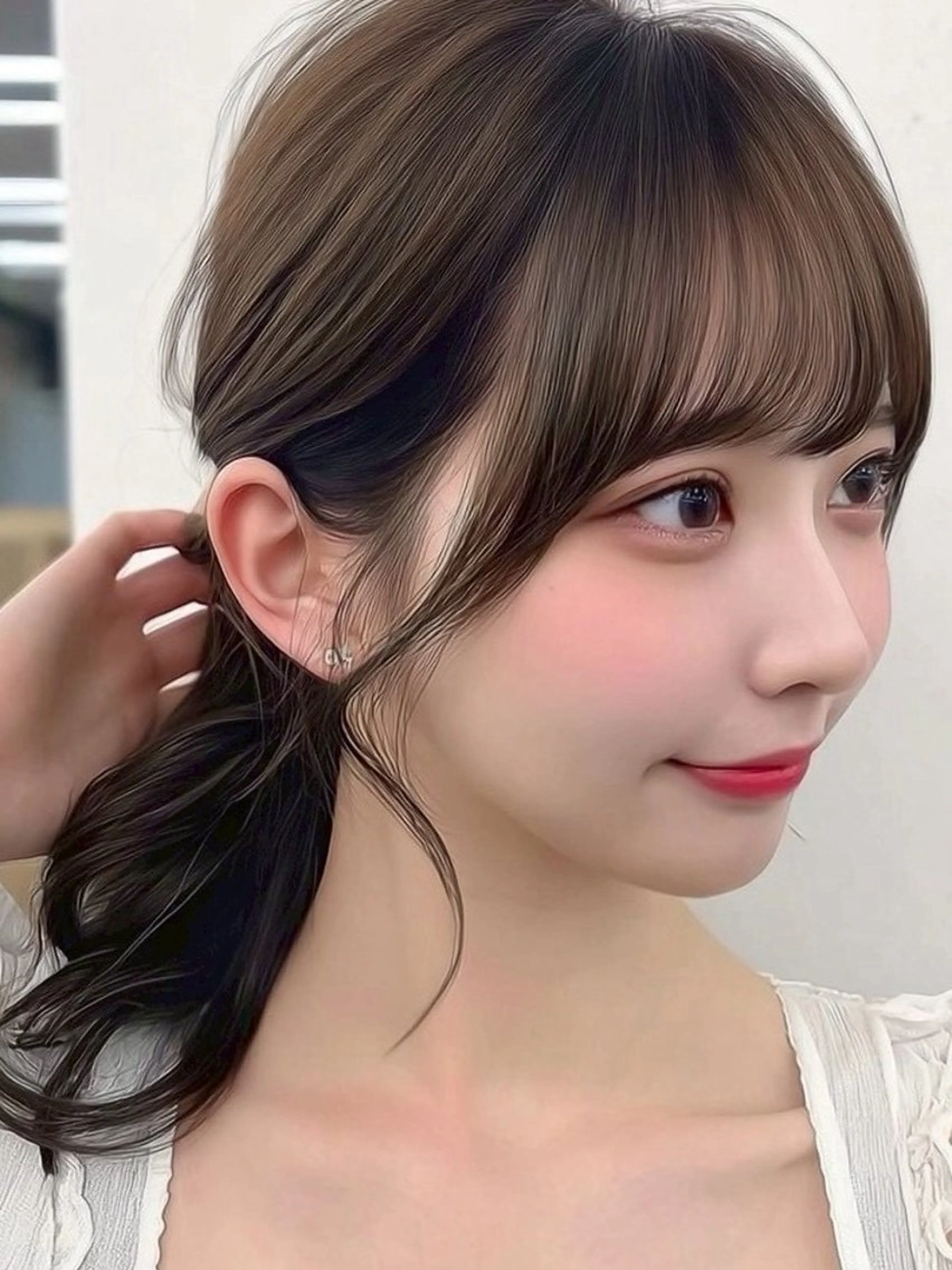 ロング カラー 透明感カラー くびれヘア 顔周りカット ヨシンモリ 韓国風ヘア カット ヘアカラー トリートメント レイヤーカット/ 髪質改善/透カラーのヘアスタイル