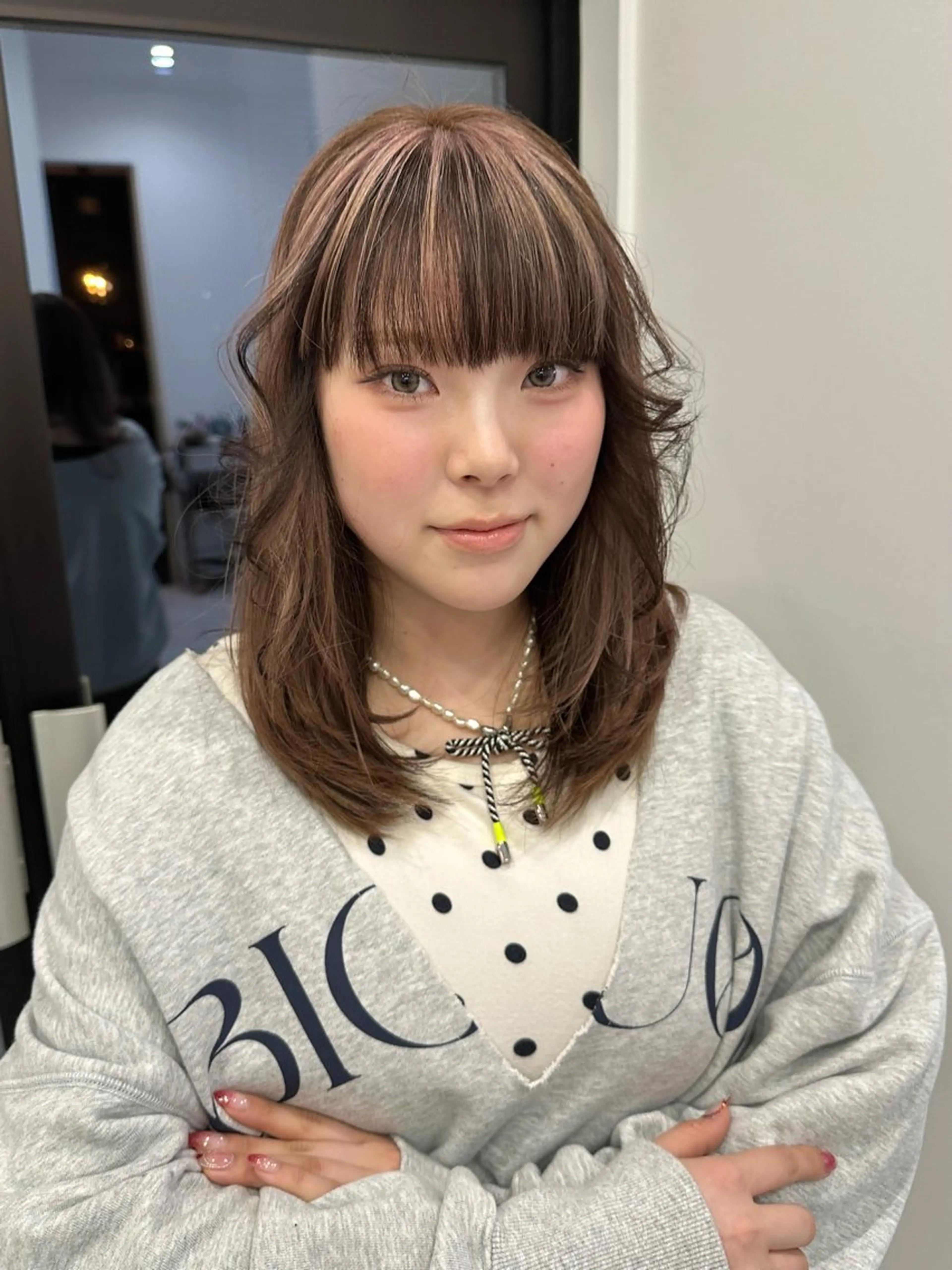 セミロング カラー ベージュカラー ブラウンカラー ピンクカラー ピンクベージュ マイ /暖色カラーのヘアスタイル