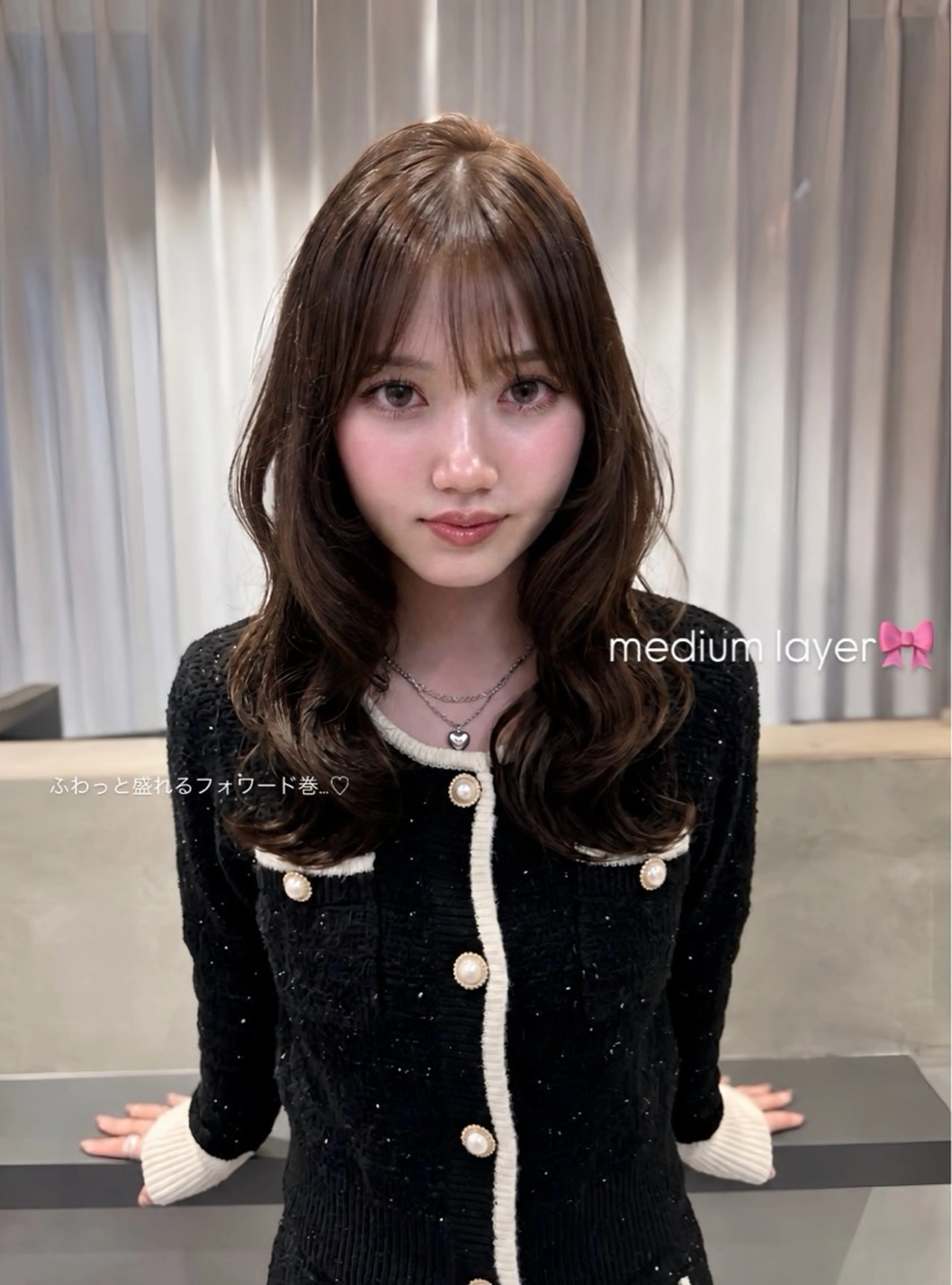 ミディアム ミディアムレイヤー くびれヘア エクステ 韓国風ヘア レイヤーカット MISAKI/韓国 透明感カラー🎀のヘアスタイル