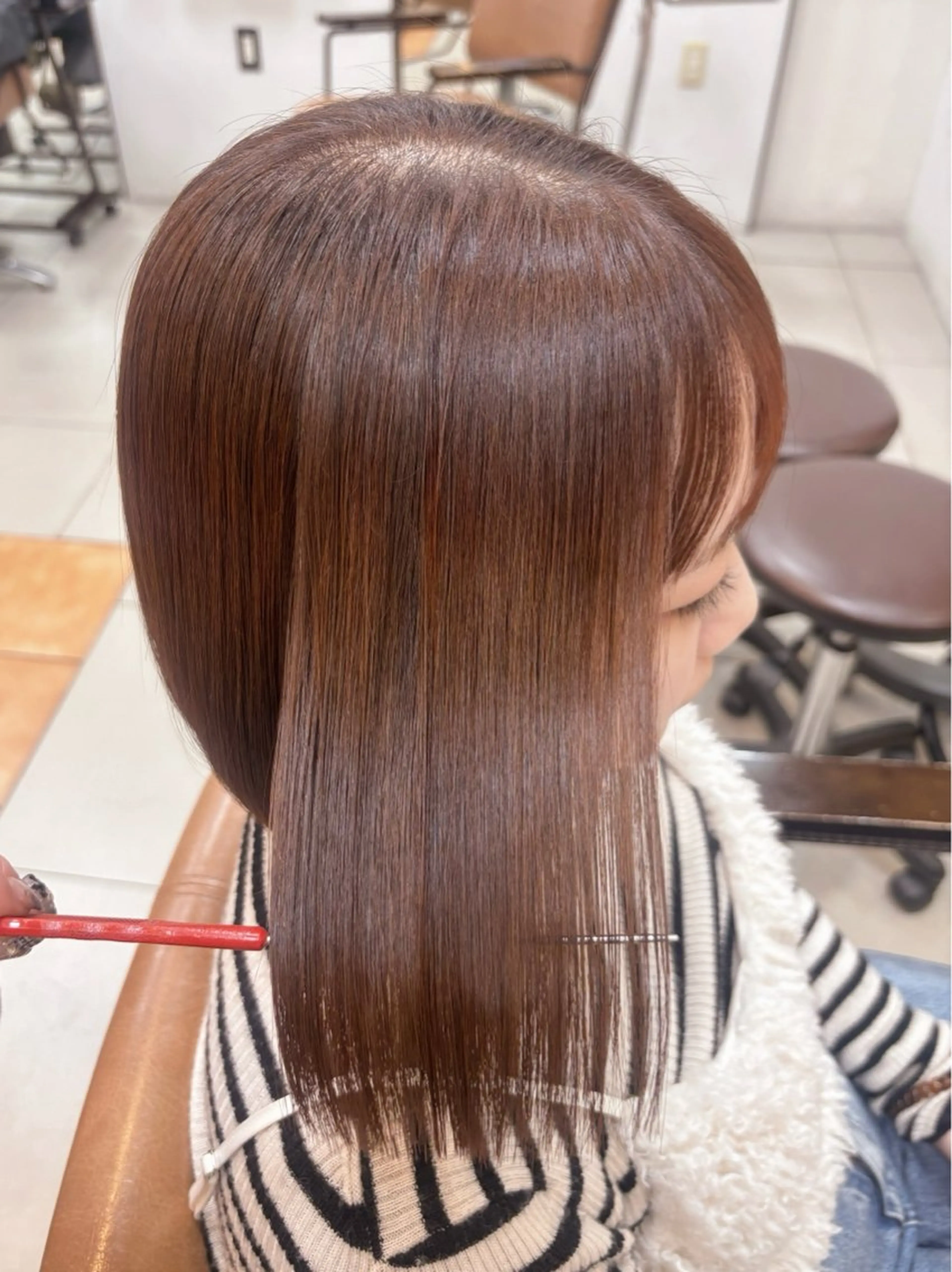 ミディアム カラー ブラウンカラー オレンジ オレンジブラウン 髪質改善 ヘアカラー トリートメント 頭皮×髪質改善 透明感カラー💎中村のヘアスタイル