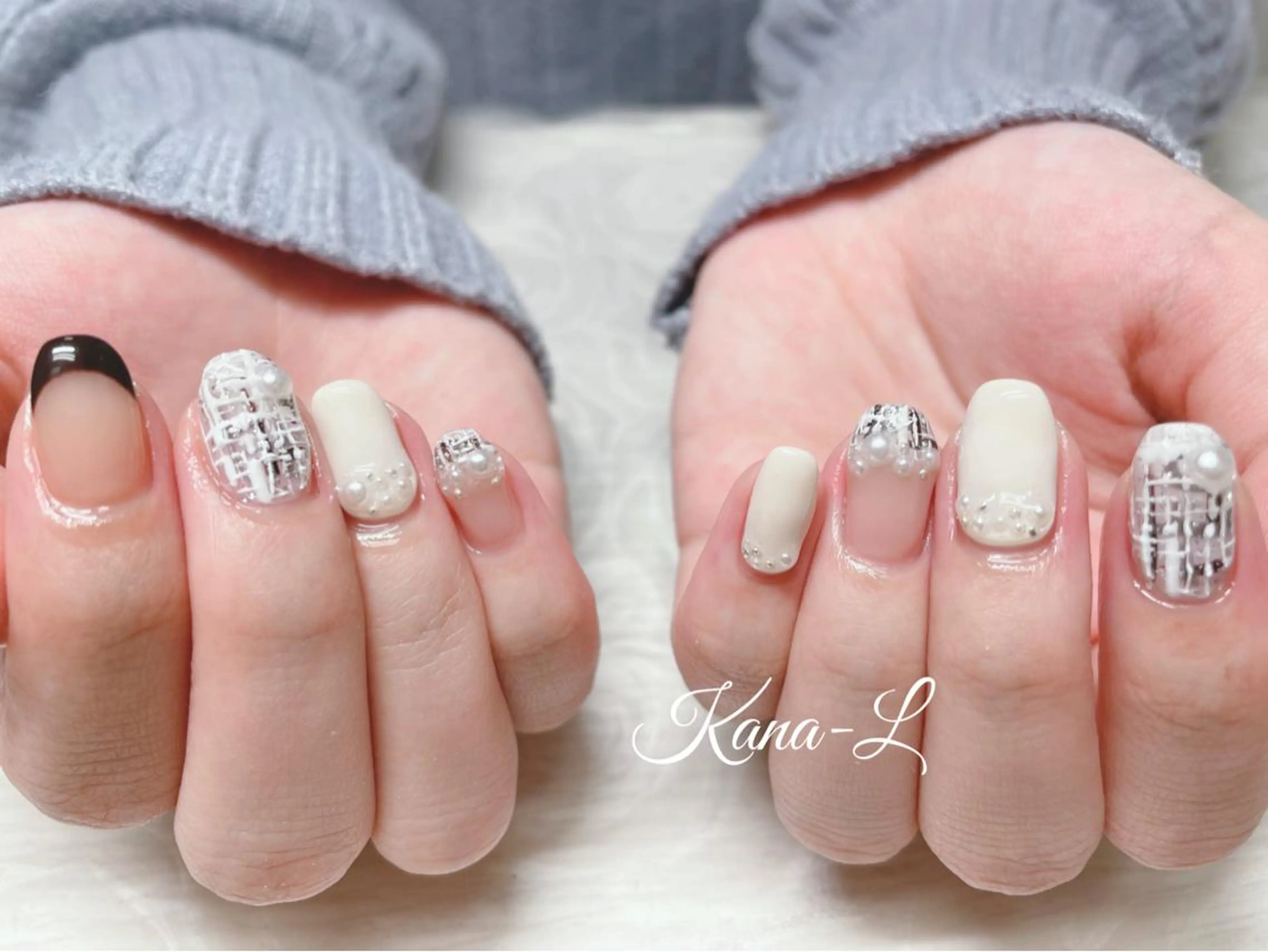 カラー ネイル フレンチネイル ツイードネイル 芦辺 香奈のネイルデザイン