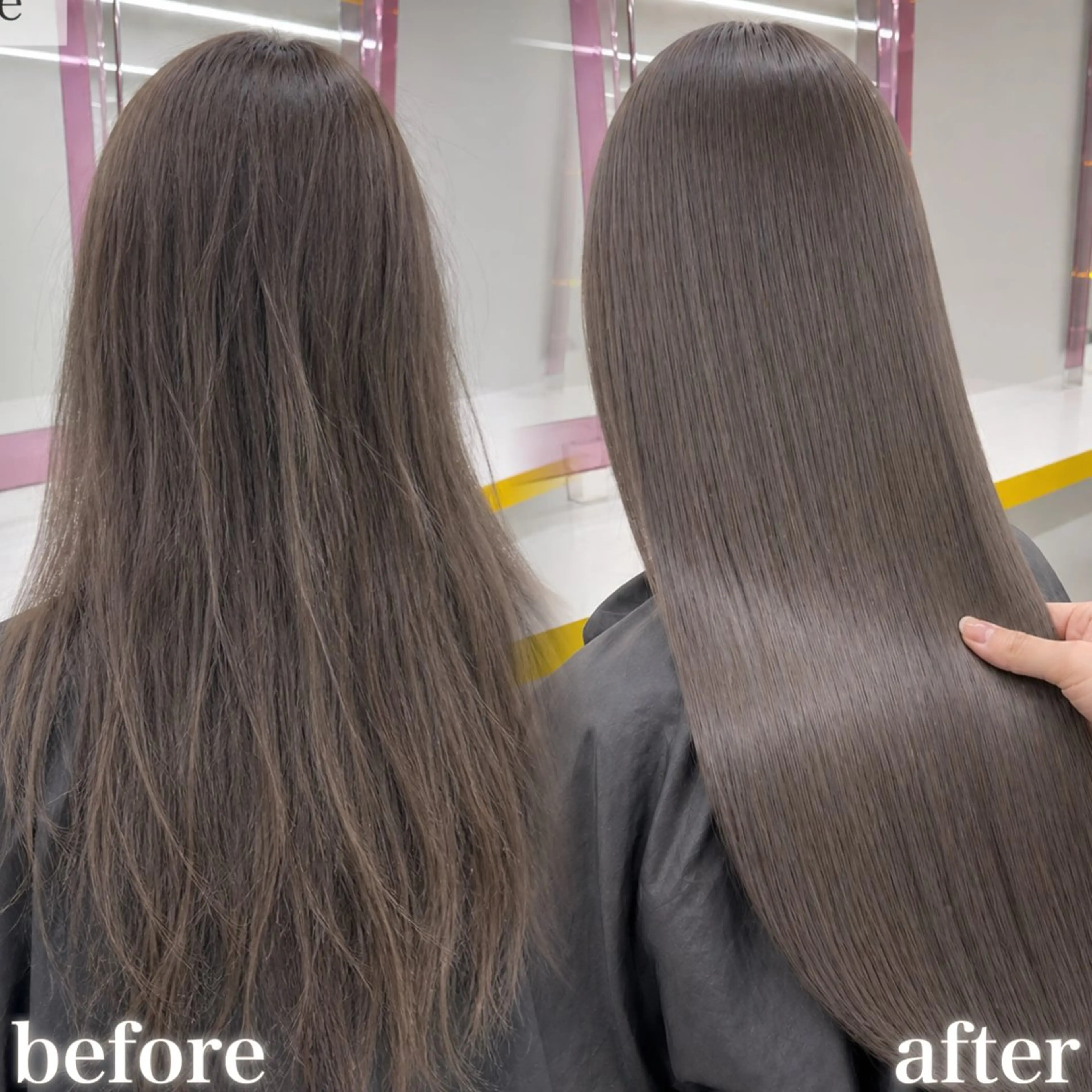 ロング カラー 韓国風ヘア カット ヘアカラー 縮毛矯正 トリートメント ブリーチ縮毛矯正加藤 赤み無し透明感ヘアのヘアスタイル