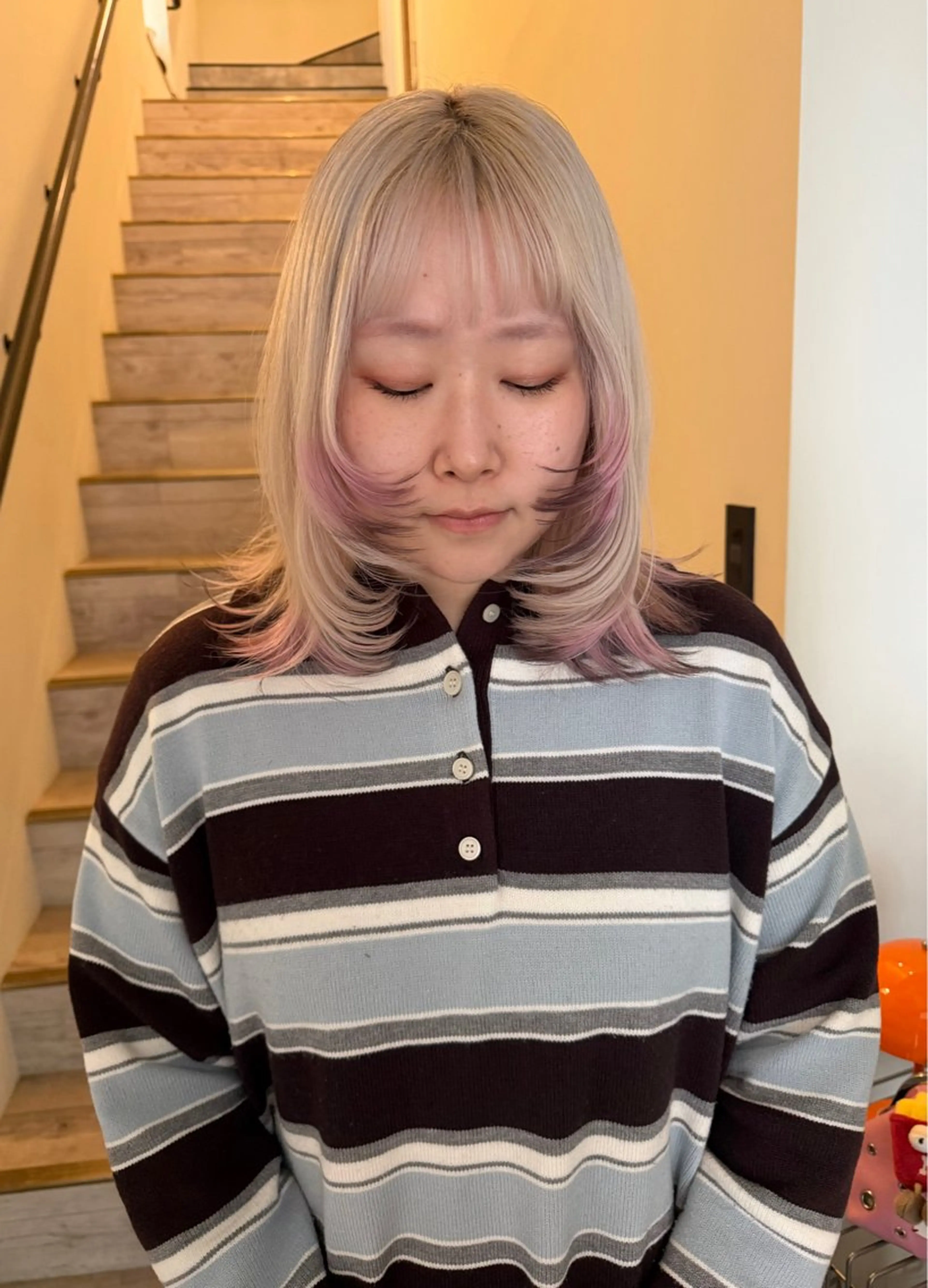 ミディアム カラー デザインカラー レイヤーカット カット ヘアカラー トリートメント 渋谷 留菜のヘアスタイル