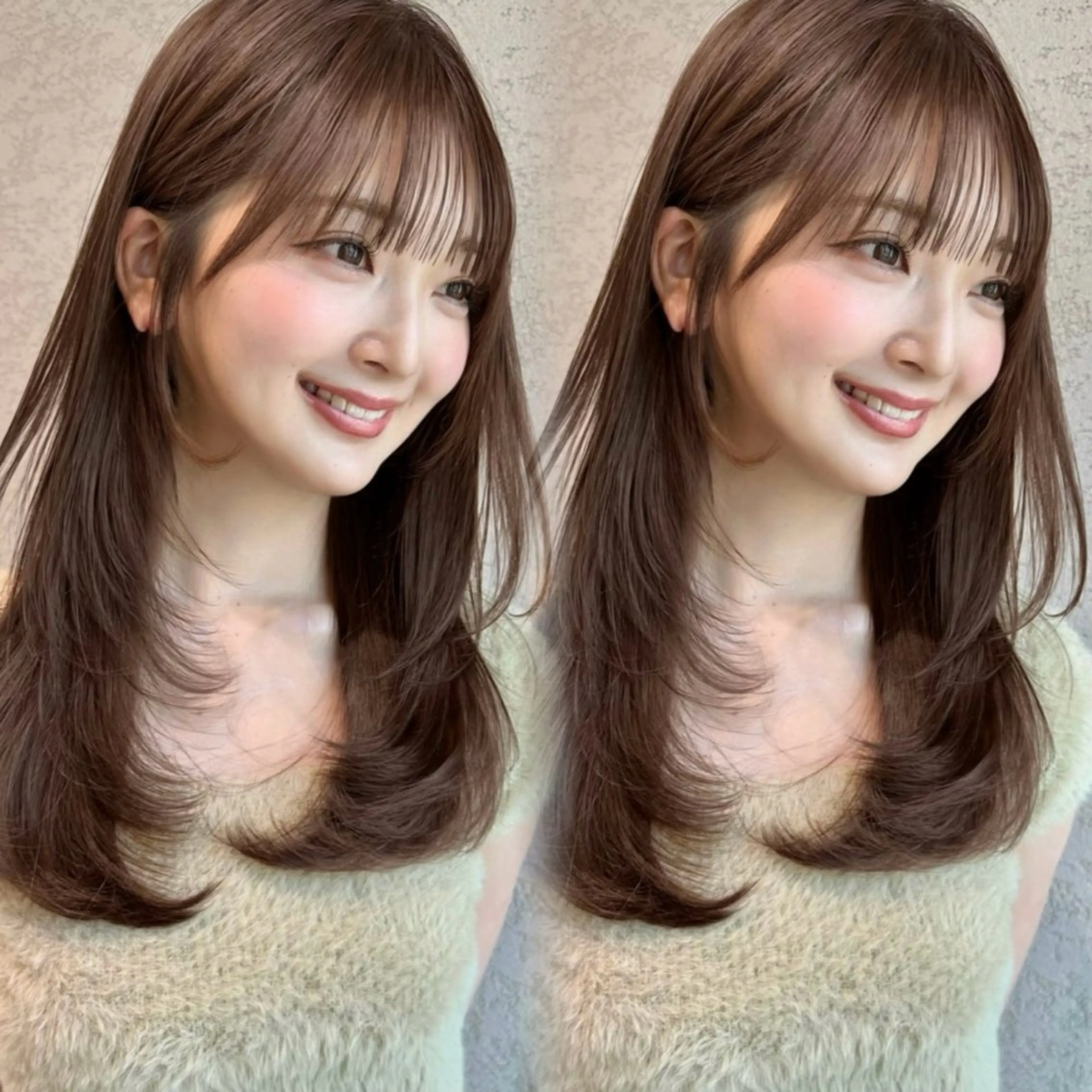 ミディアム カラー カット ヘアカラー トリートメント 興津/韓国レイヤー ダブルカラー美髪縮毛のヘアスタイル