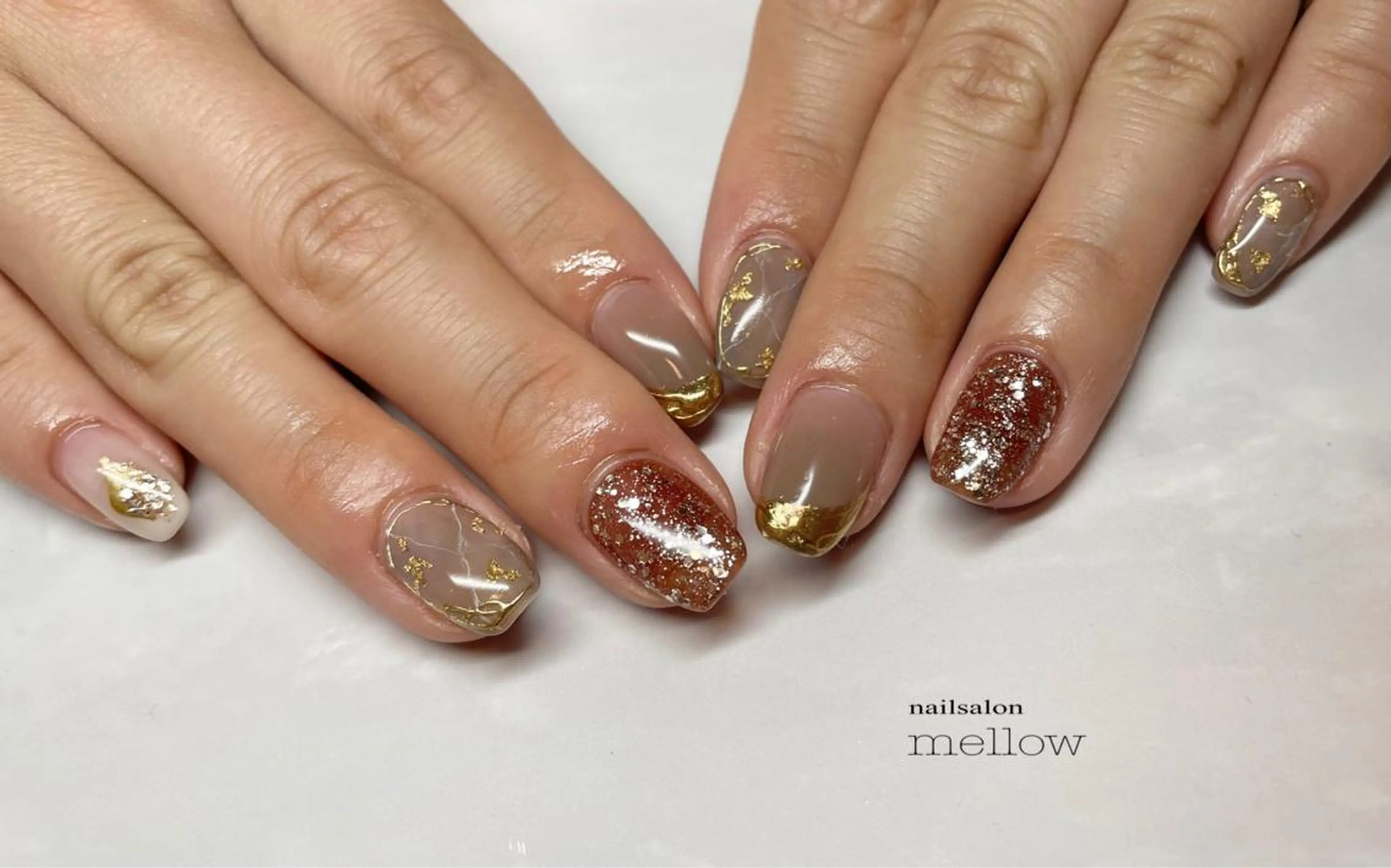 ネイル ブラウン 大理石ネイル(マーブル) 大山 浩美のネイルデザイン