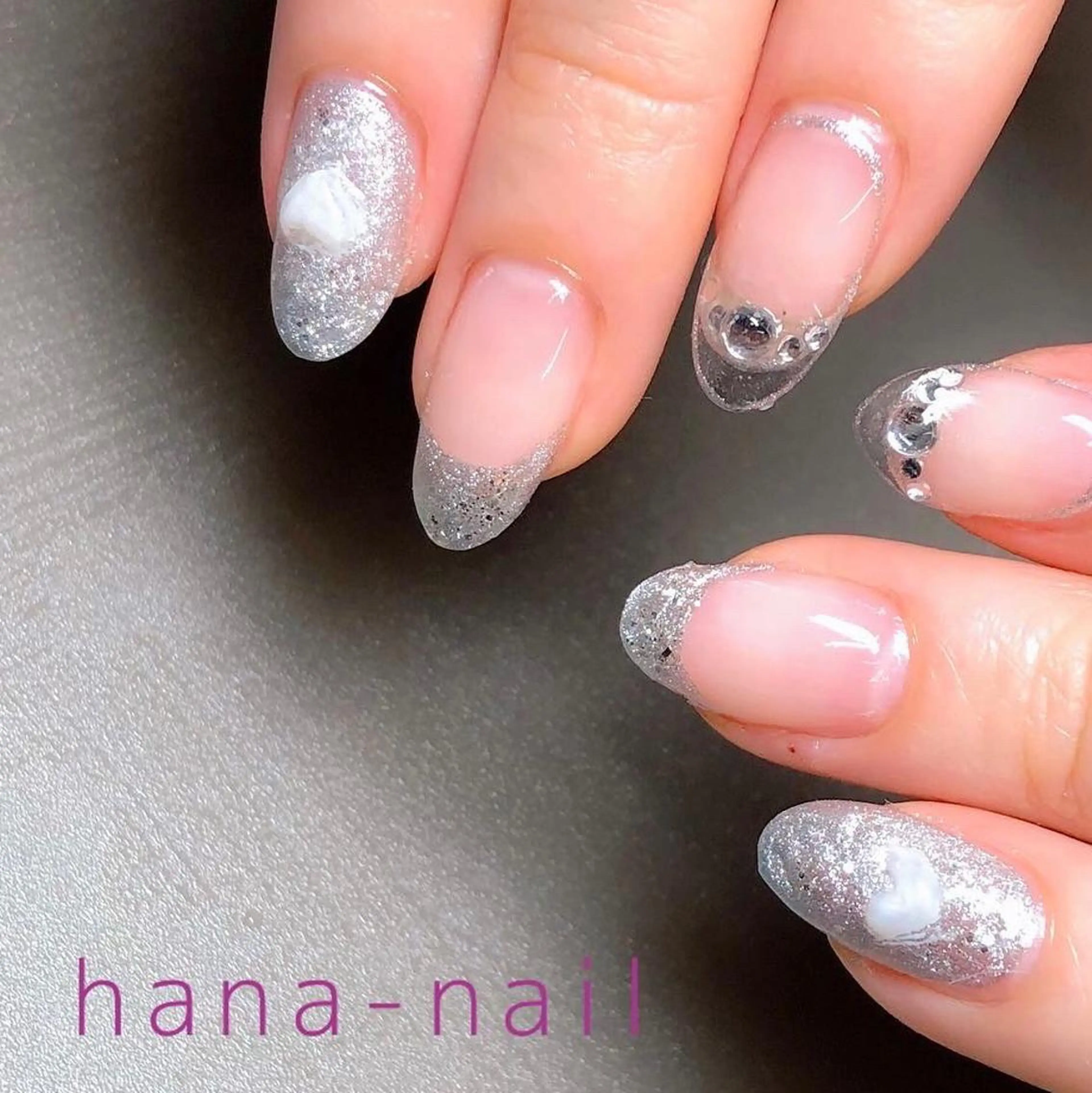 ネイル クリアネイル 長さ出し フレンチネイル ハート バレンタイン Kao hana-nailのネイルデザイン