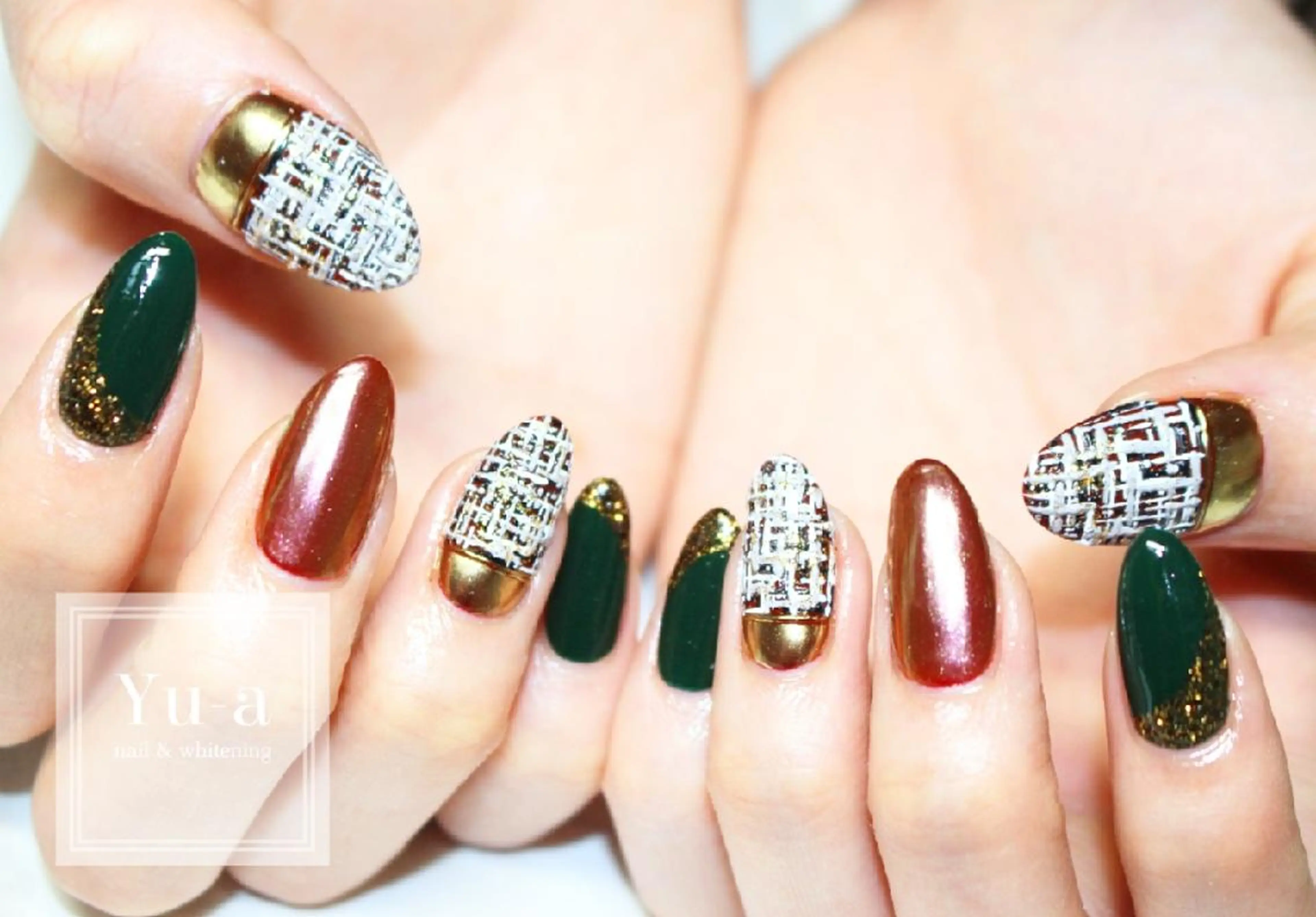 ネイル ミラーネイル ツイードネイル ホワイト 冬ネイル ハンドネイル yu-a☆   柏ネイルのネイルデザイン