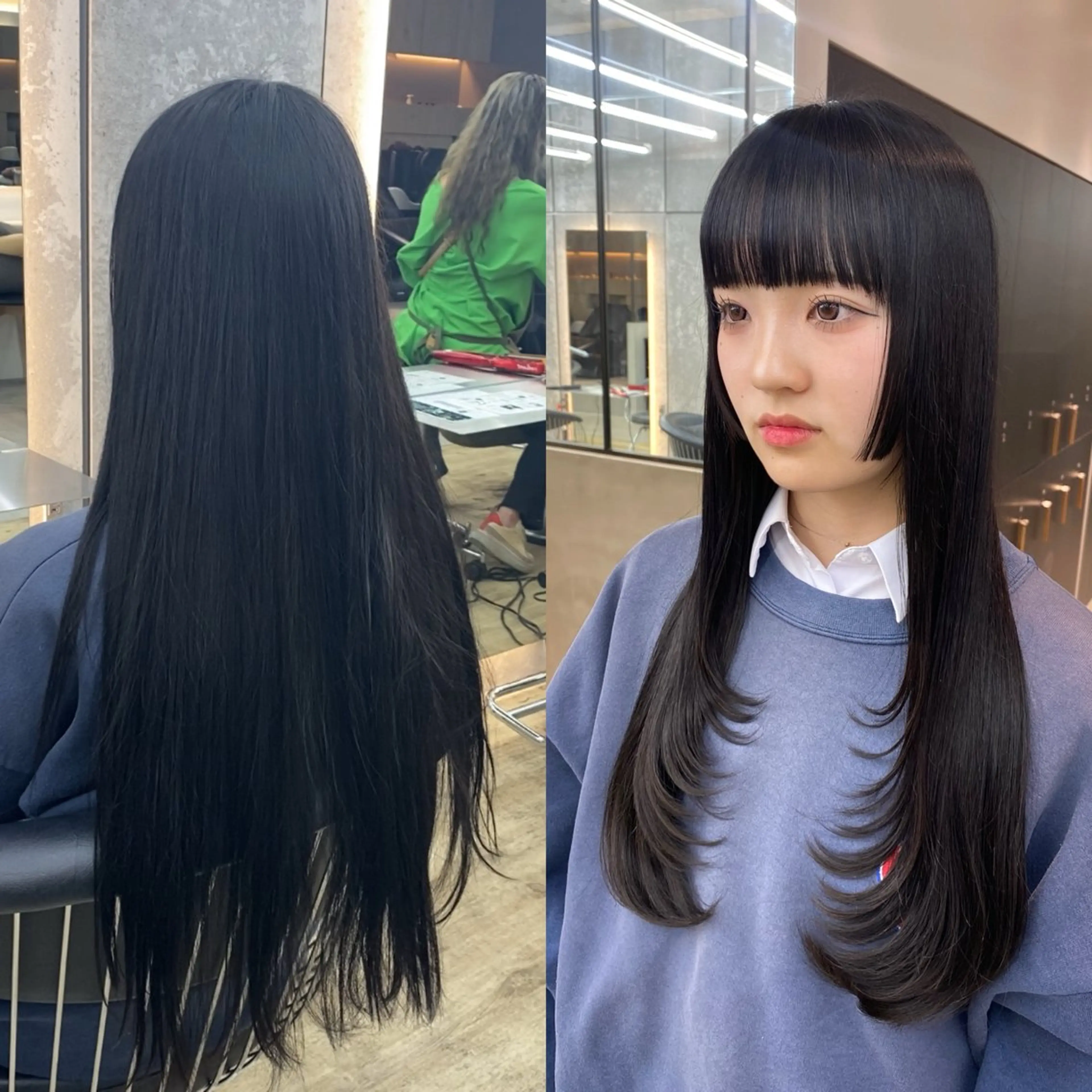 ロング カラー レイヤーカット レイヤーボブ縮毛矯正 韓国RINAのヘアスタイル