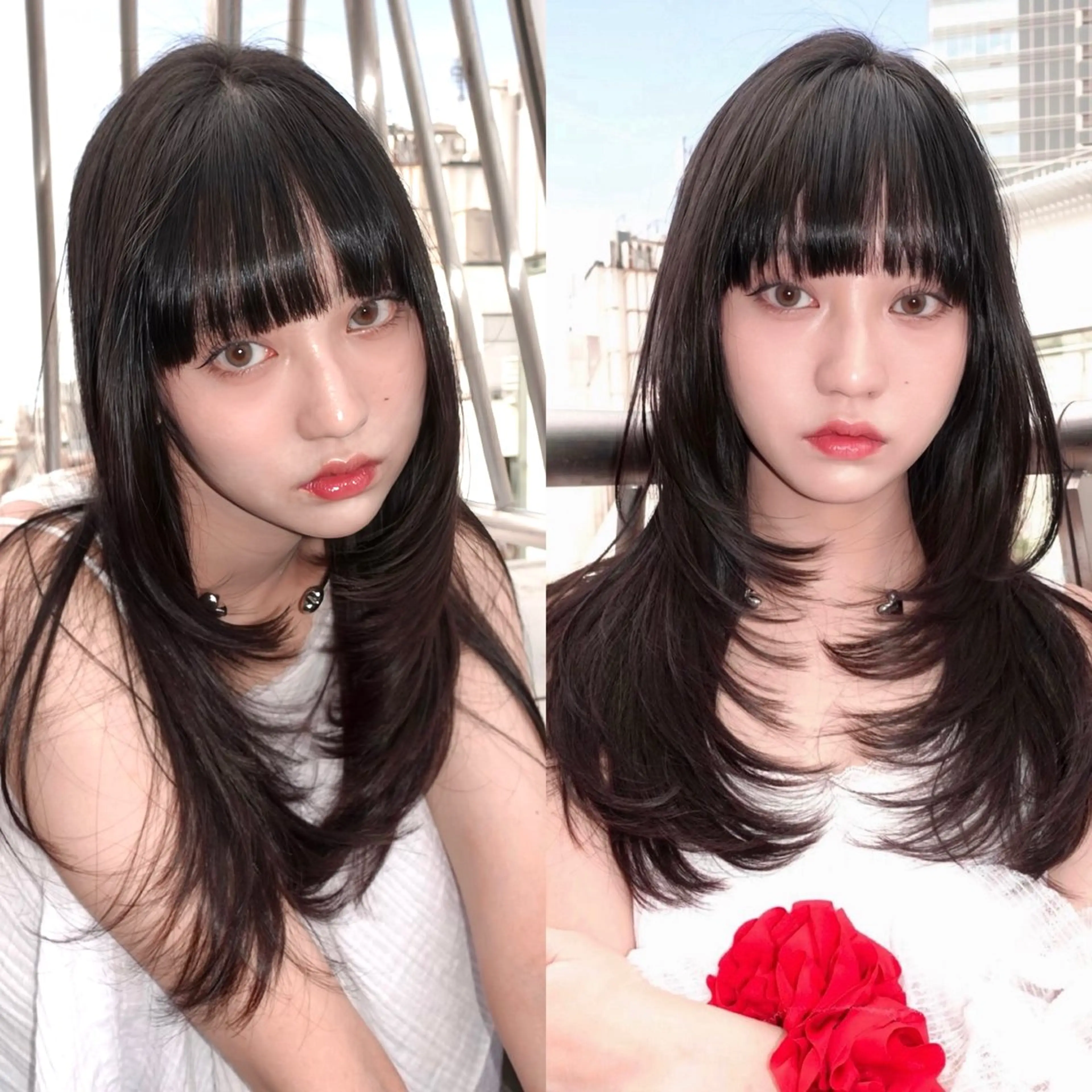 ロング カラー 伸ばしかけ レイヤーカット カット ヘアカラー トリートメント momo もものヘアスタイル