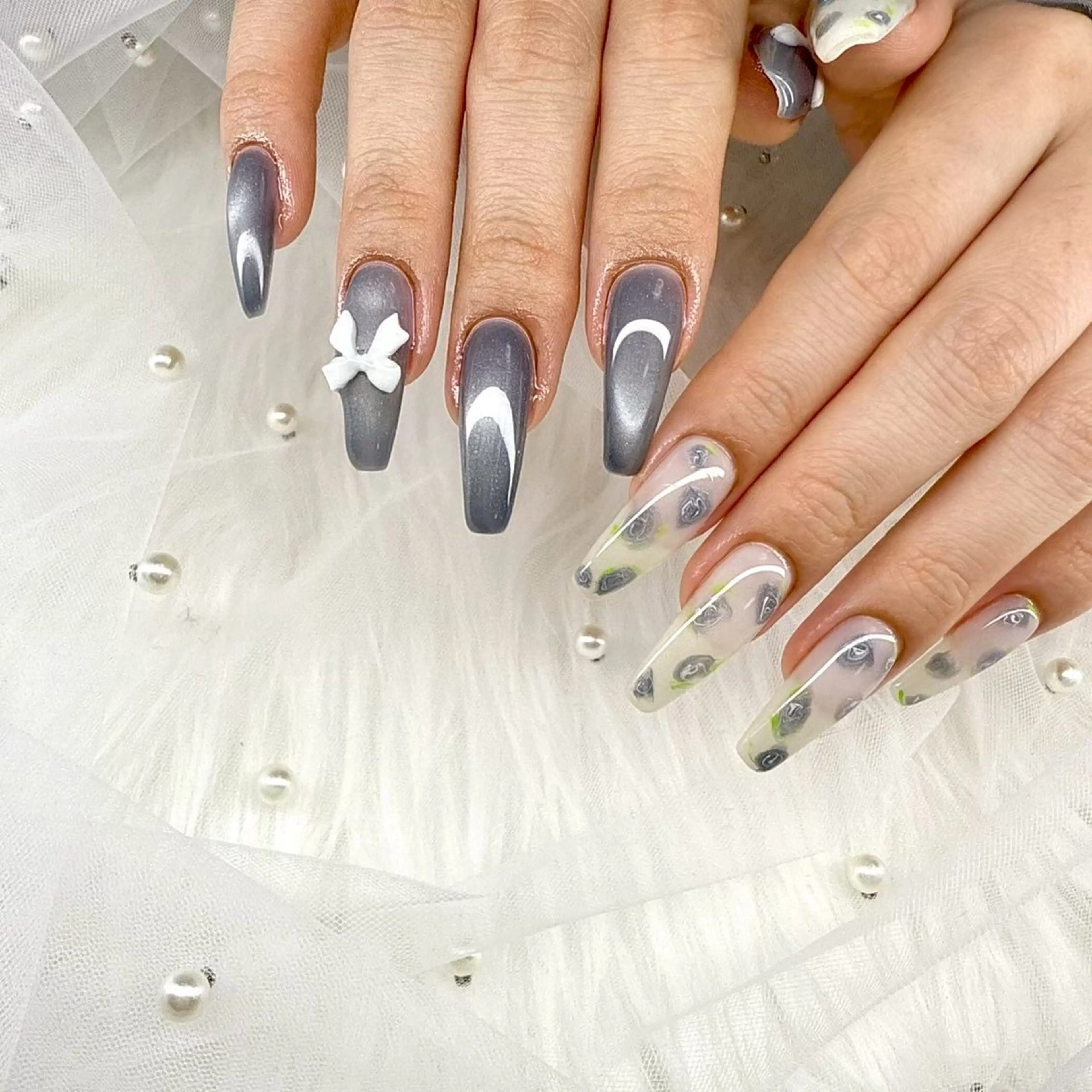 ネイル 長さ出し 韓国ネイル マグネットネイル ワンホンネイル ハンドネイル nailsalon Mii四ツ橋店のネイルデザイン