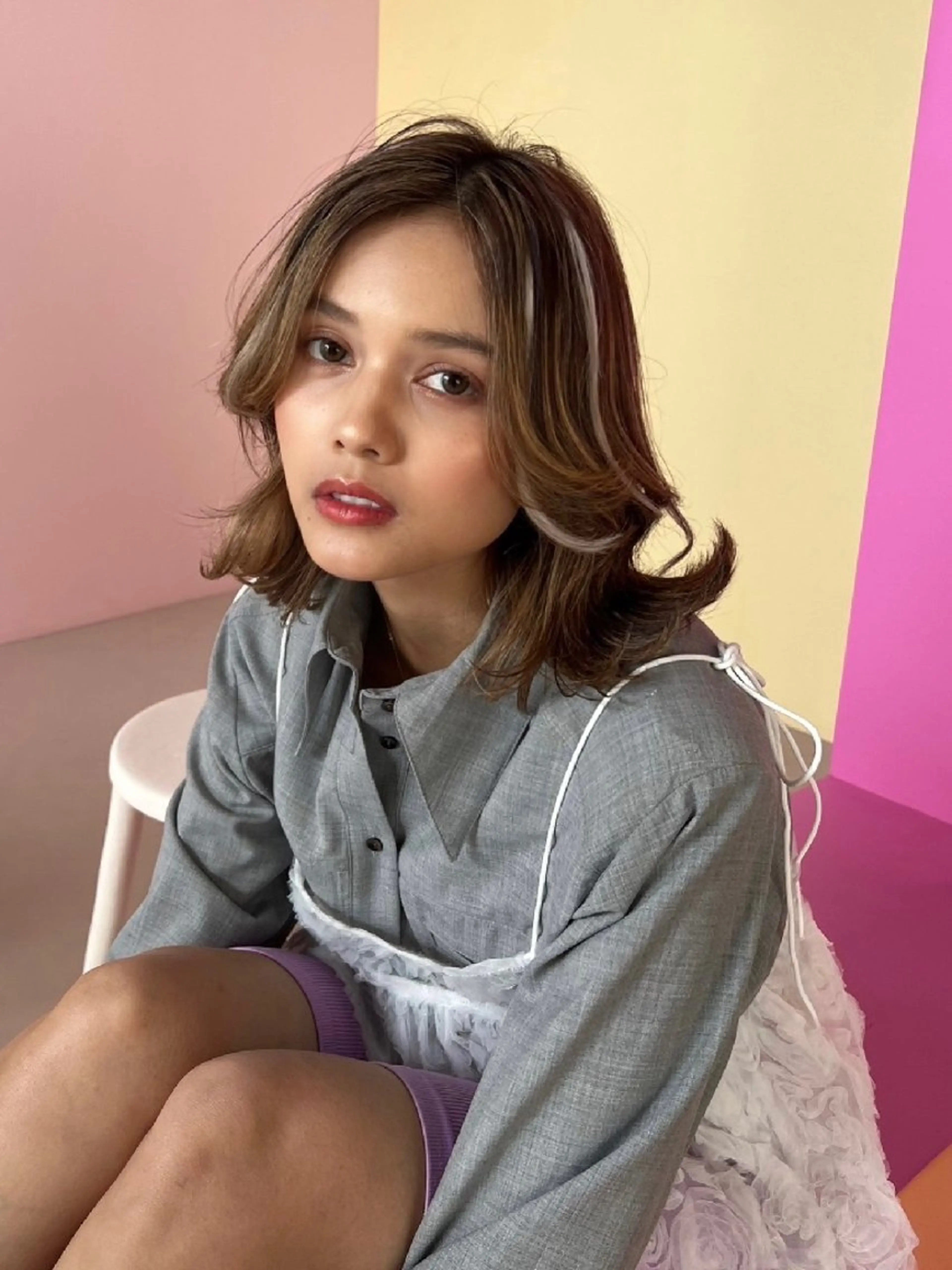 ミディアム カラー カット ヘアカラー エクステ magico 下北沢のヘアスタイル