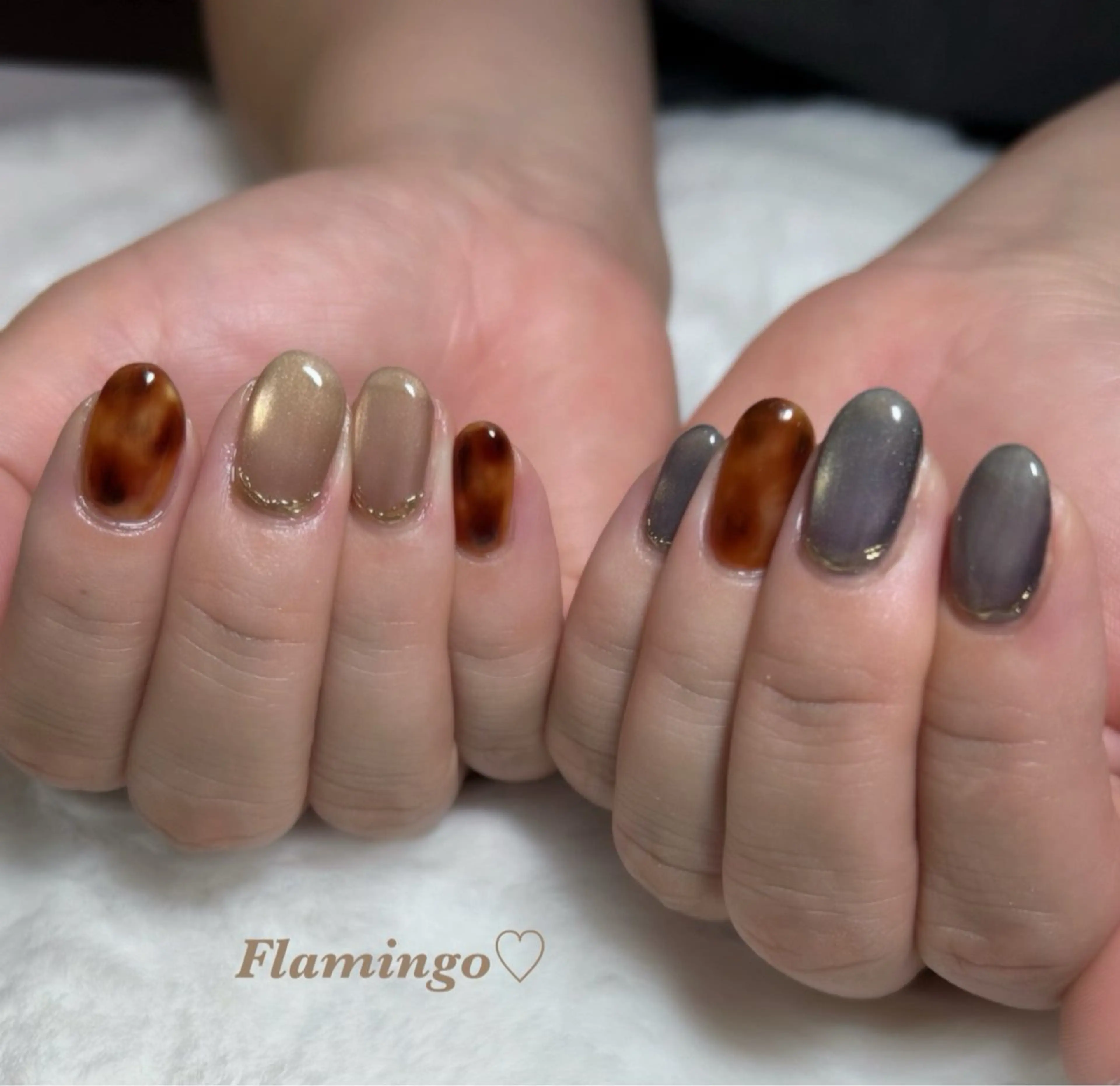 ネイル べっ甲ネイル マグネットネイル ミラーネイル 春ネイル ハンドネイル フィルイン／自爪育成 ／爪に優しい施術のネイルデザイン