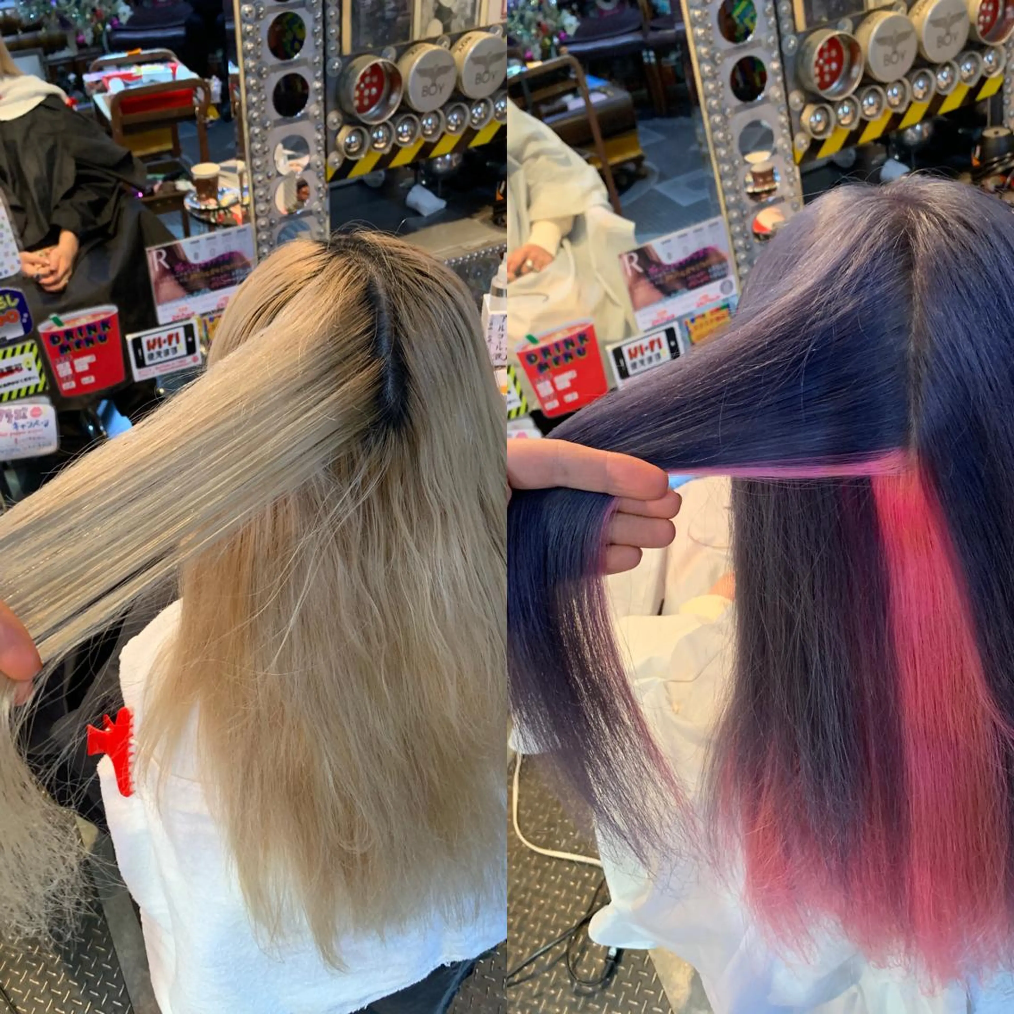 ロング カラー ヘアアレンジ インナーカラー ラベンダーカラー ピンクカラー 🌈派手髪エクステ ブレイズ🌈ひろとのヘアスタイル