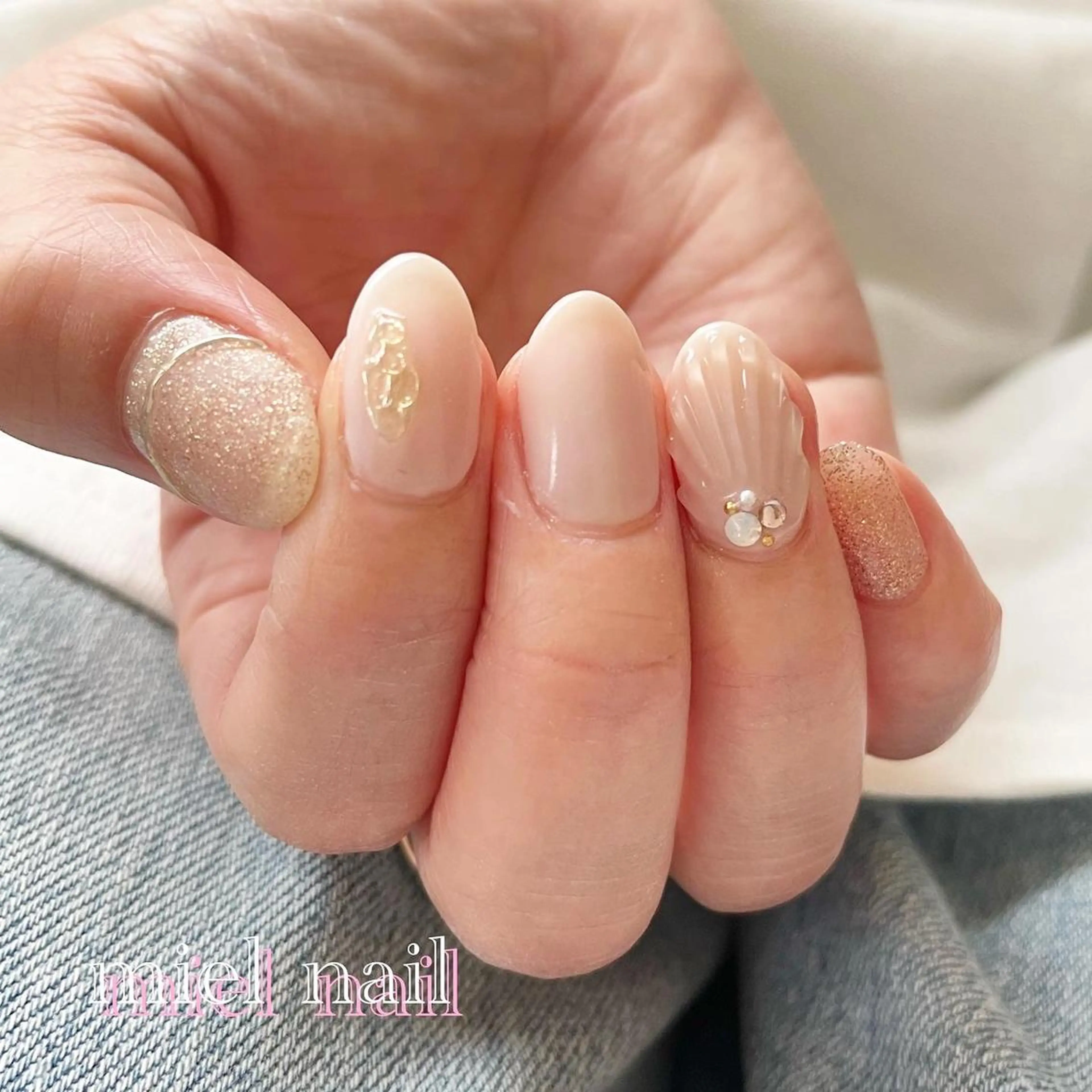 ネイル ピンク ピンクベージュ 夏ネイル ハンドネイル miel nailのネイルデザイン