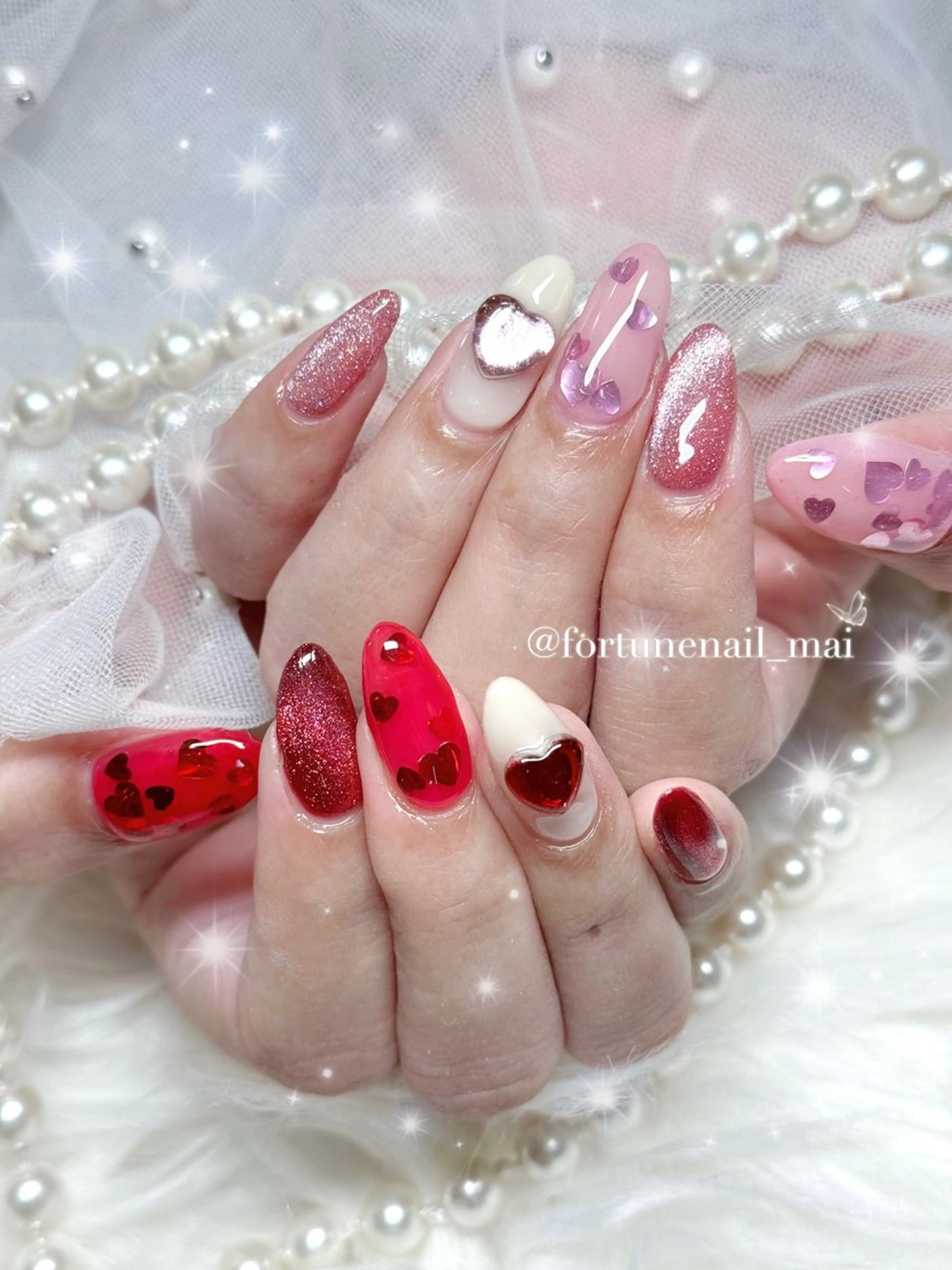 ネイル バレンタイン ハンドネイル 🎀Mai 🎀✩.*のネイルデザイン
