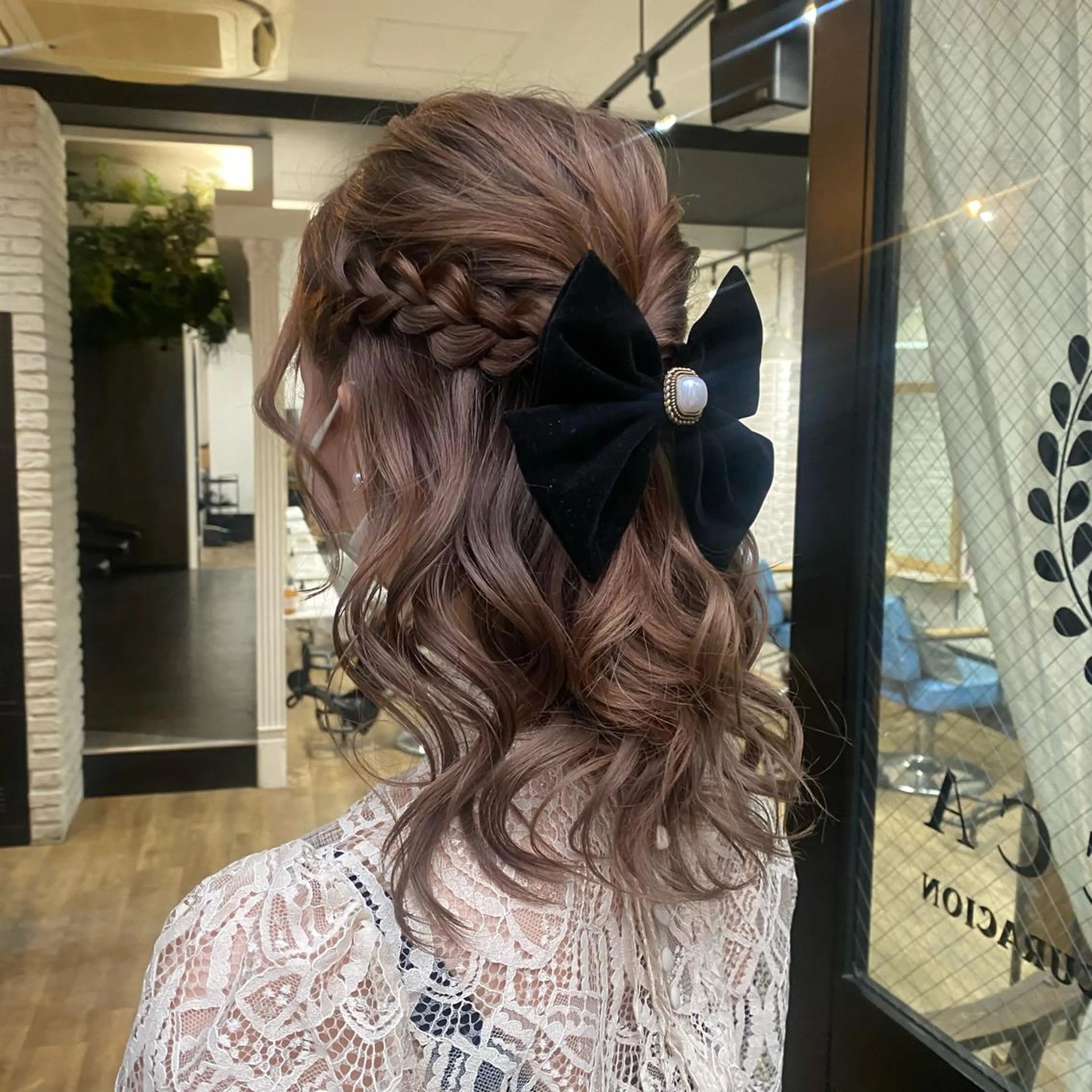 セミロング ヘアアレンジ ハーフアップ あおい 🍒暖色カラーのヘアスタイル